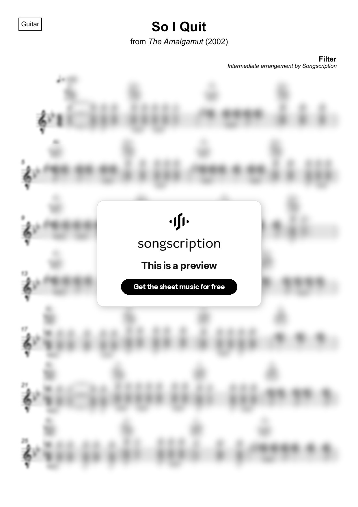 Intermediate Acoustic Guitar Sheet Music for "So I Quit" by Filter