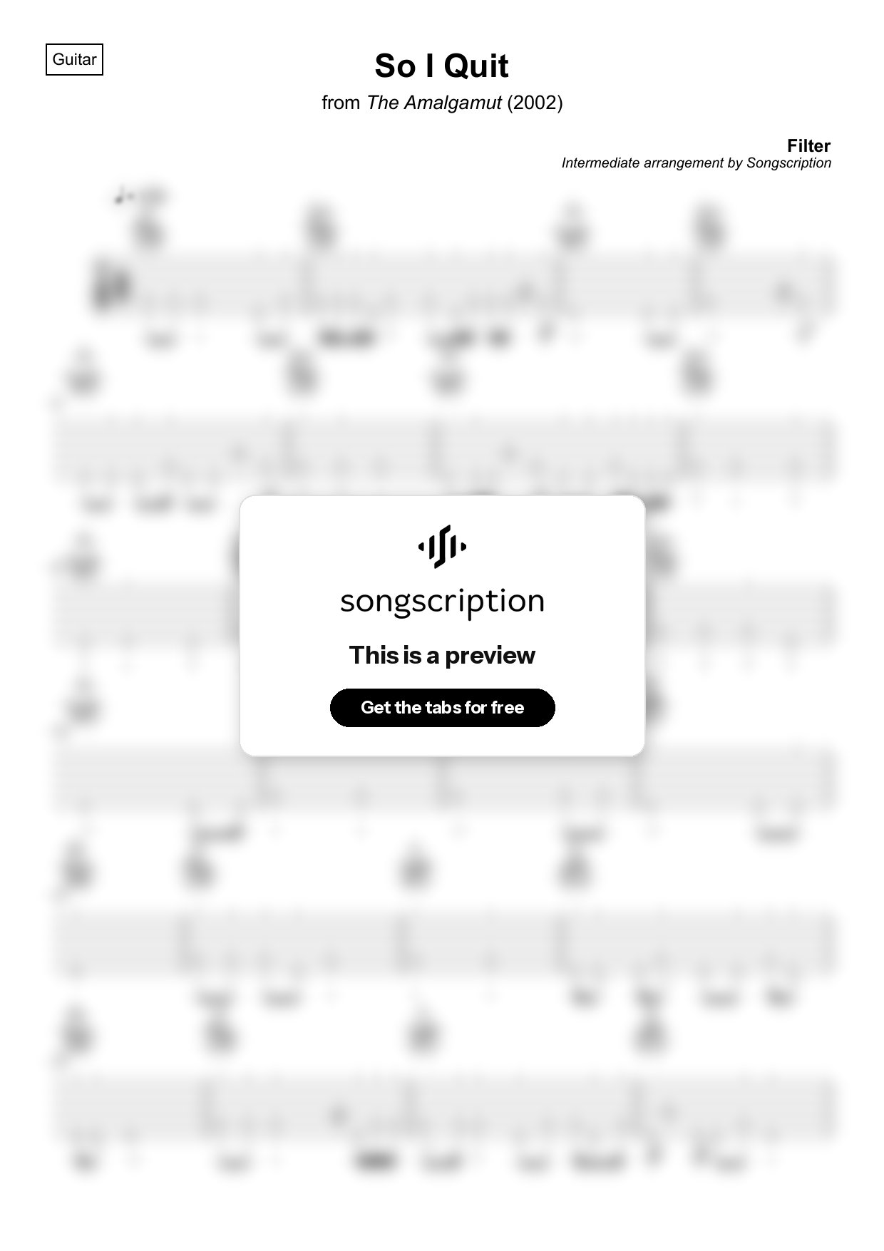 Intermediate Acoustic Guitar Tabs for "So I Quit" by Filter