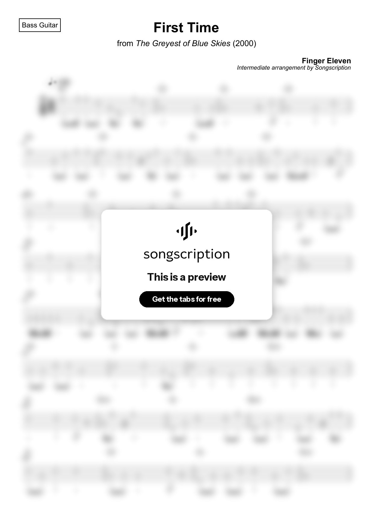 Intermediate Bass Guitar Tabs for "First Time" by Finger Eleven