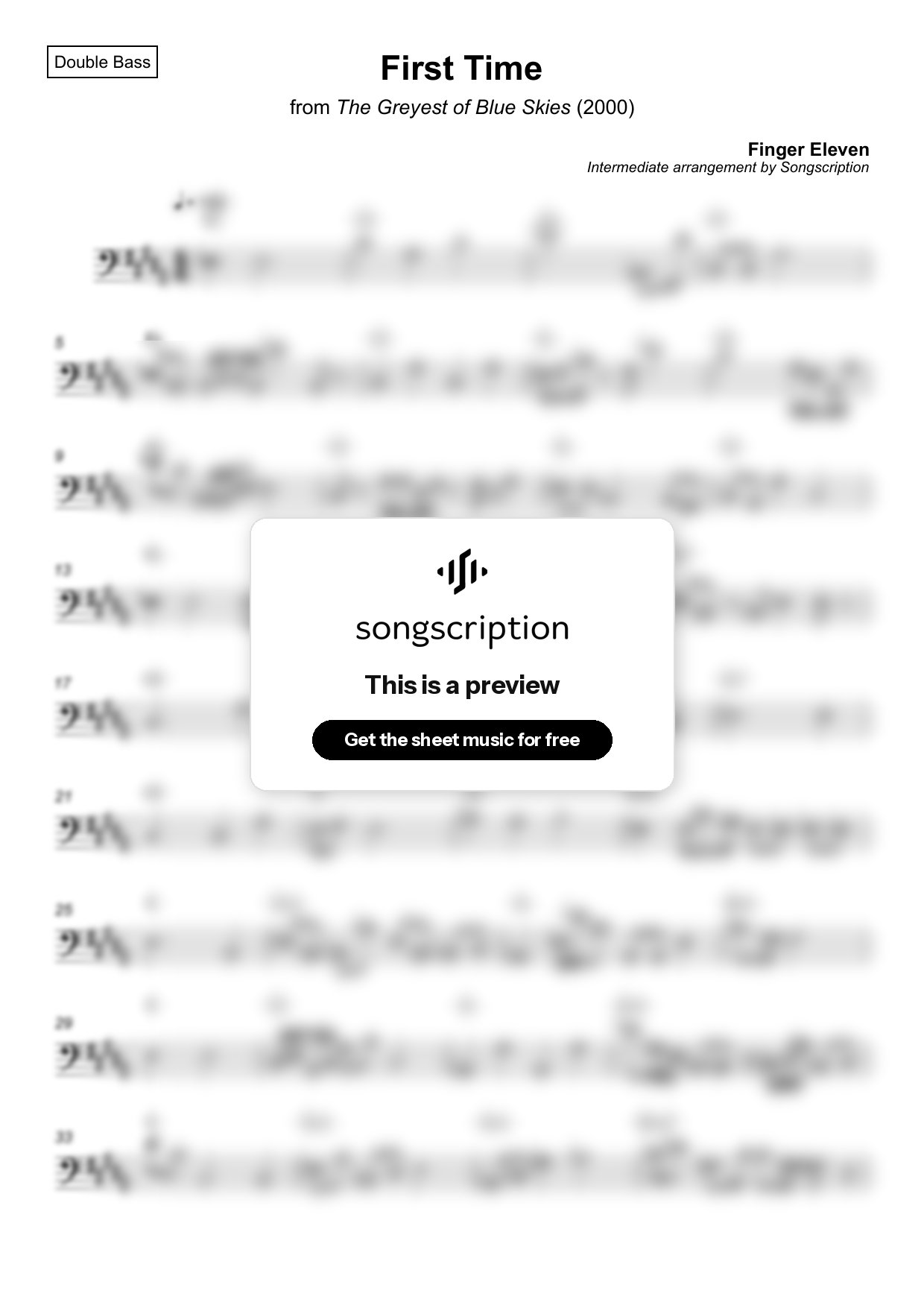 Intermediate Double Bass Sheet Music for "First Time" by Finger Eleven