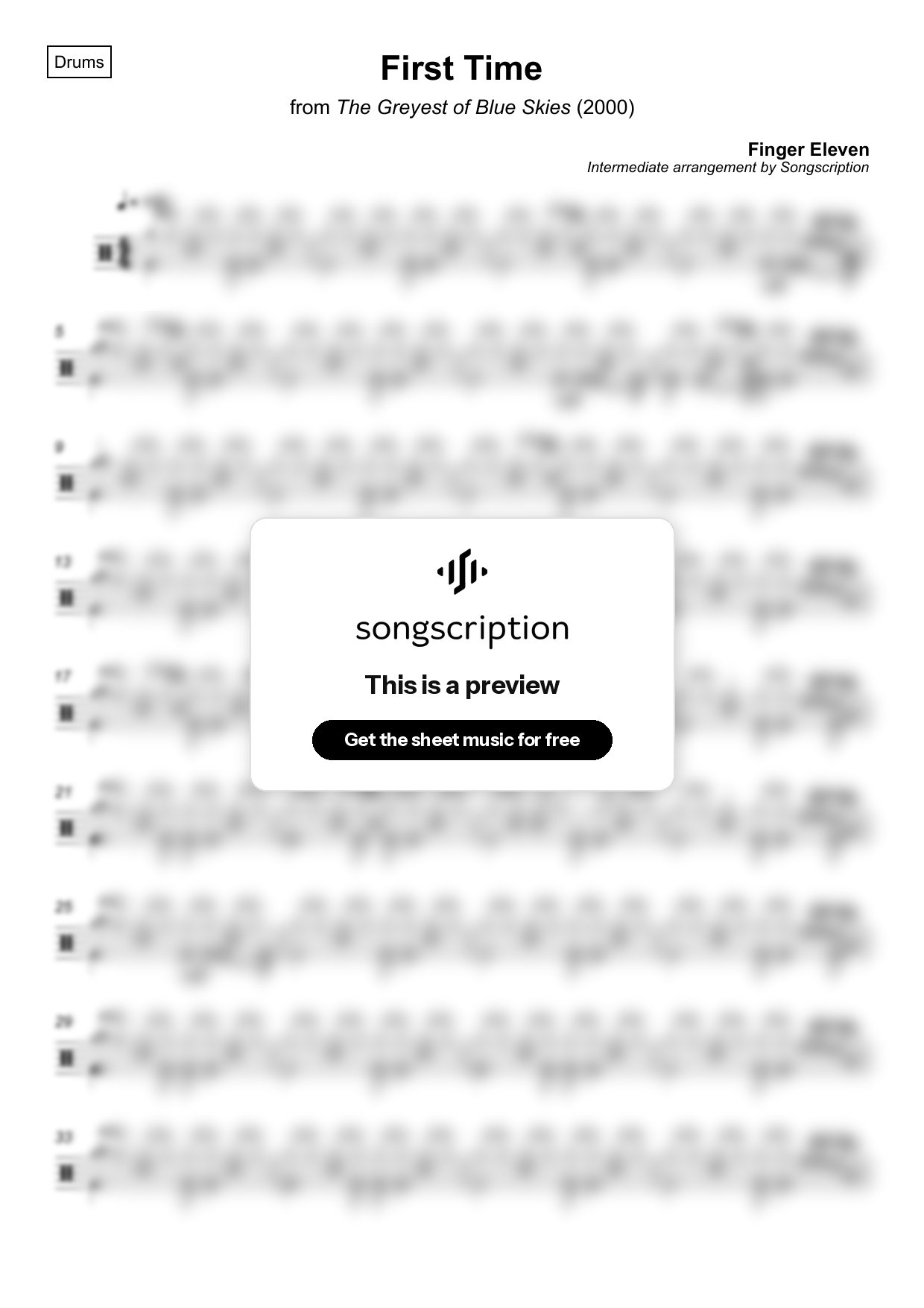 Intermediate Drums Sheet Music for "First Time" by Finger Eleven
