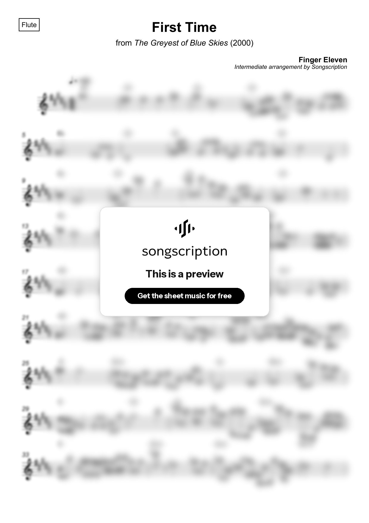 Intermediate Flute Sheet Music for "First Time" by Finger Eleven