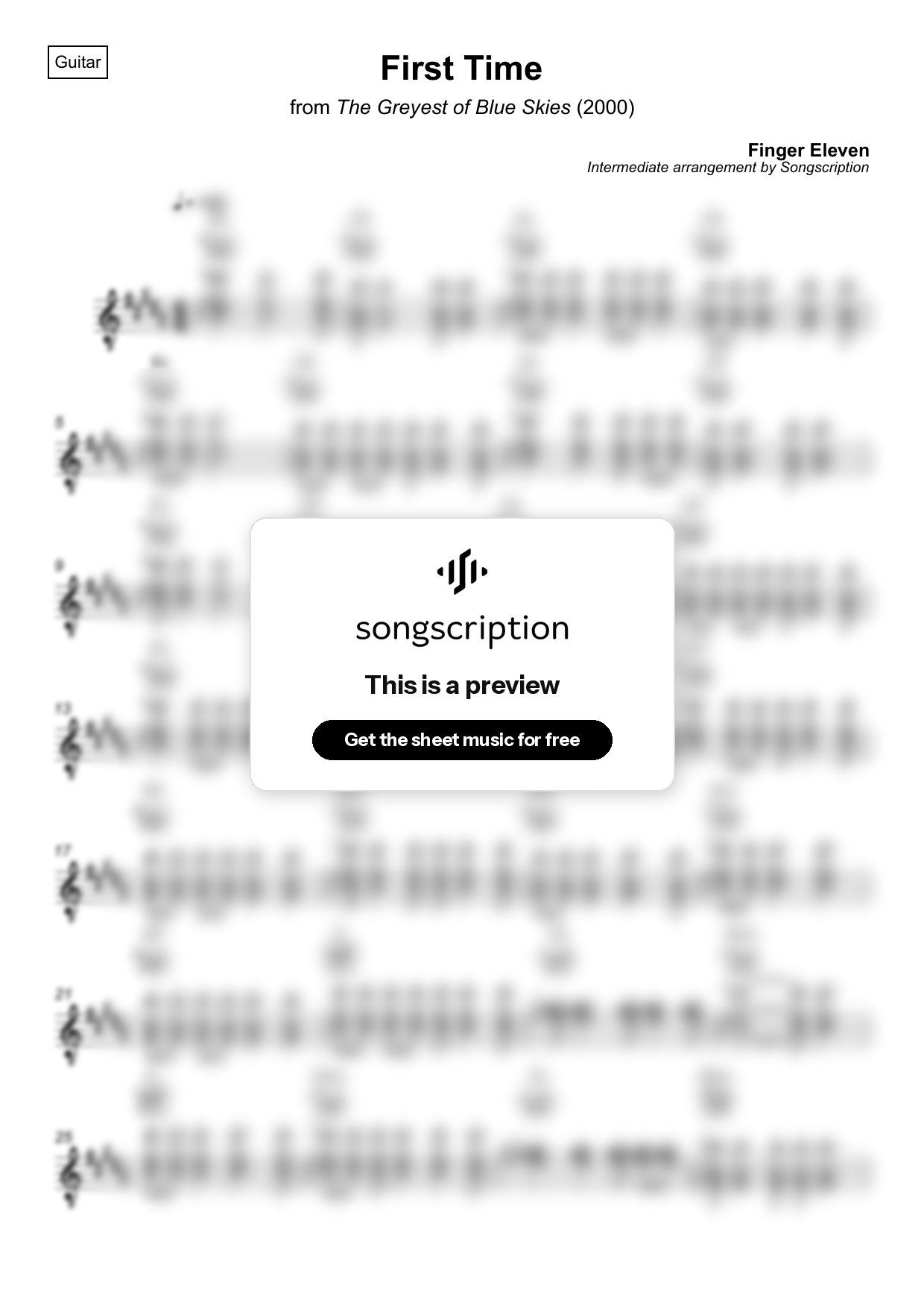 Intermediate Acoustic Guitar Sheet Music for "First Time" by Finger Eleven