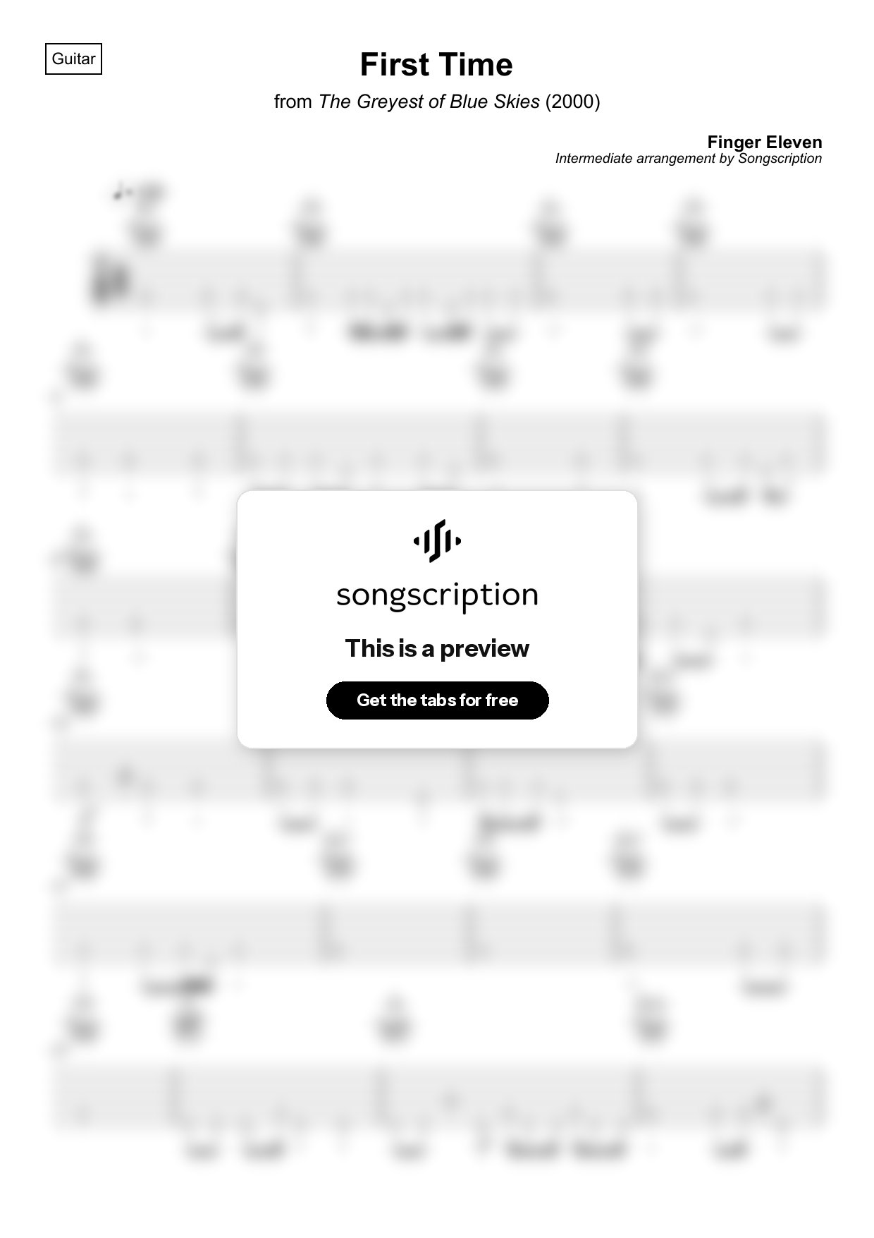 Intermediate Acoustic Guitar Tabs for "First Time" by Finger Eleven