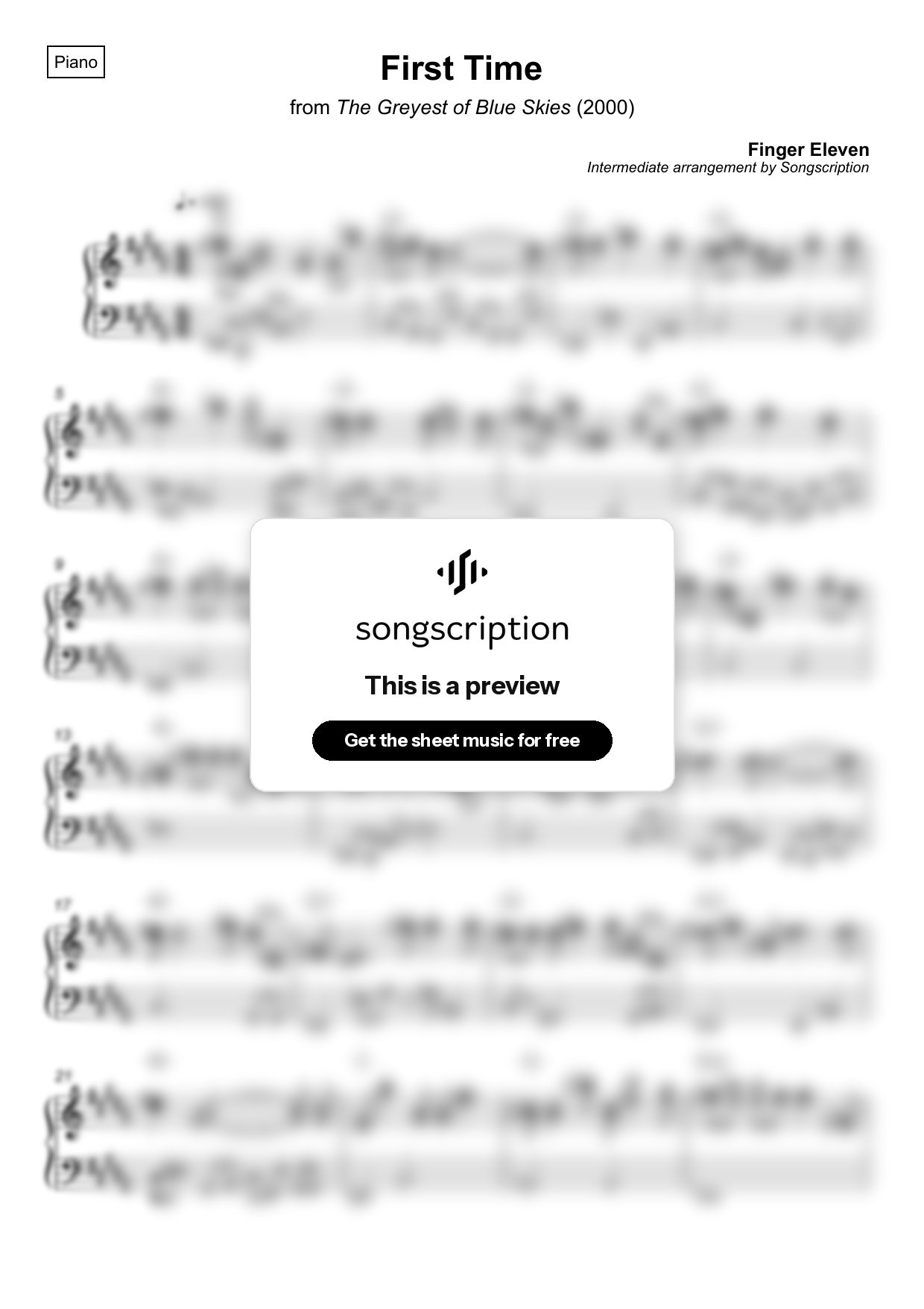 Intermediate Piano Sheet Music for "First Time" by Finger Eleven