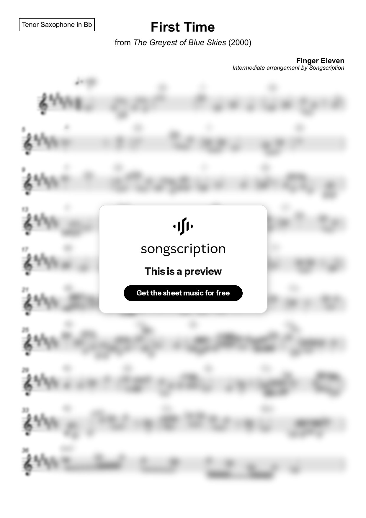 Intermediate Tenor Sax Sheet Music for "First Time" by Finger Eleven