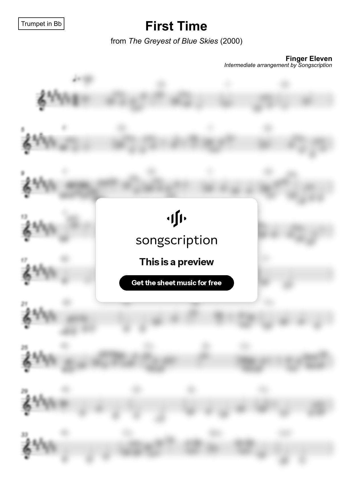 Intermediate Trumpet Sheet Music for "First Time" by Finger Eleven