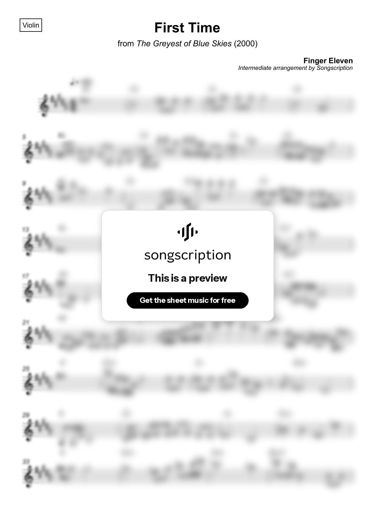 Intermediate Violin Sheet Music for "First Time" by Finger Eleven