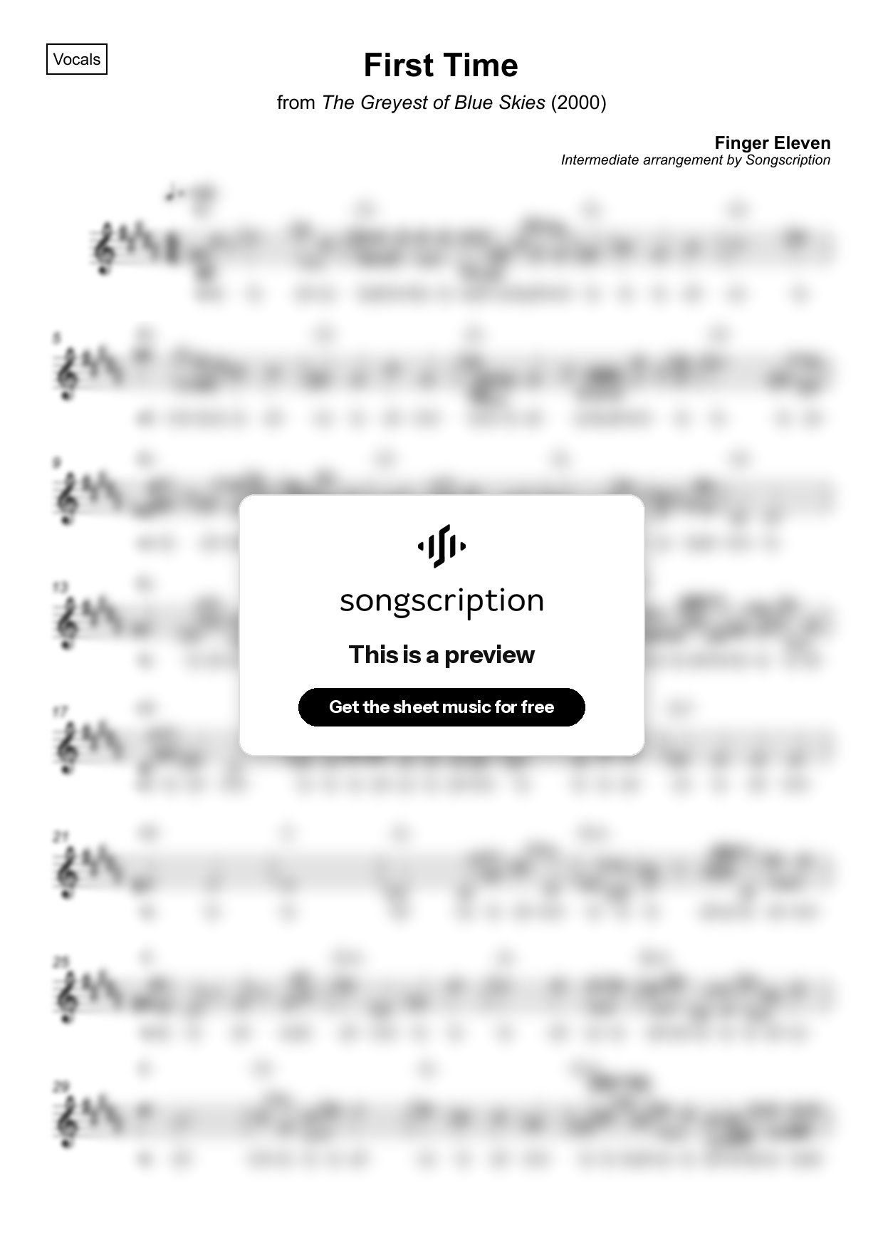 Intermediate Vocals Sheet Music for "First Time" by Finger Eleven