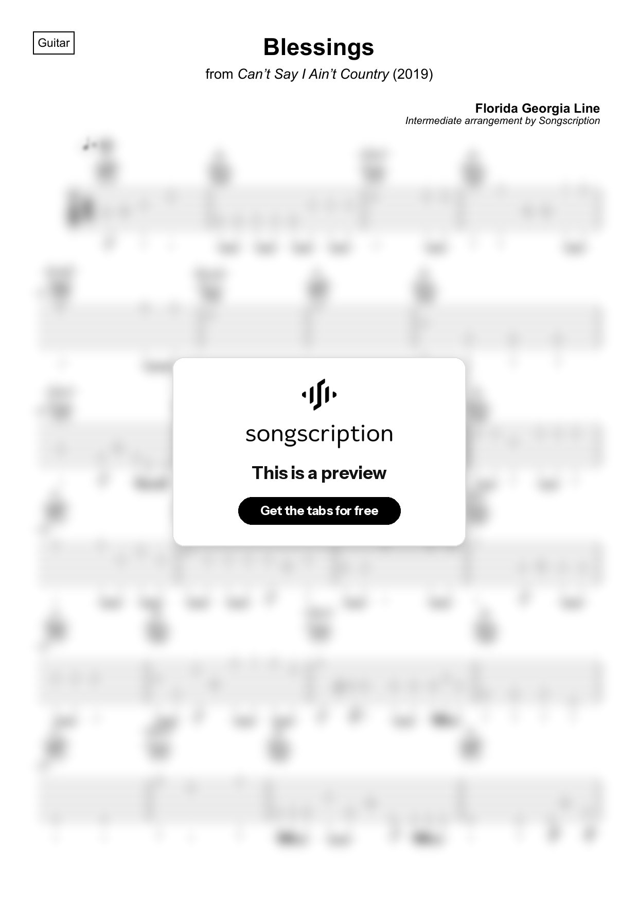 Intermediate Acoustic Guitar Tabs for "Blessings" by Florida Georgia Line
