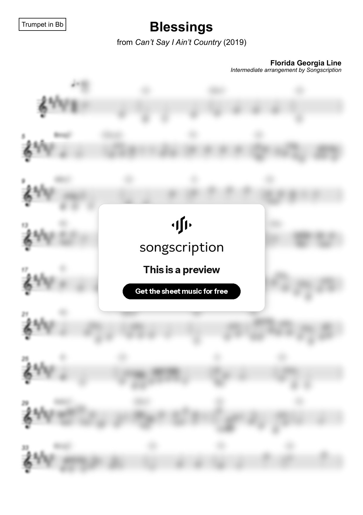 Intermediate Trumpet Sheet Music for "Blessings" by Florida Georgia Line