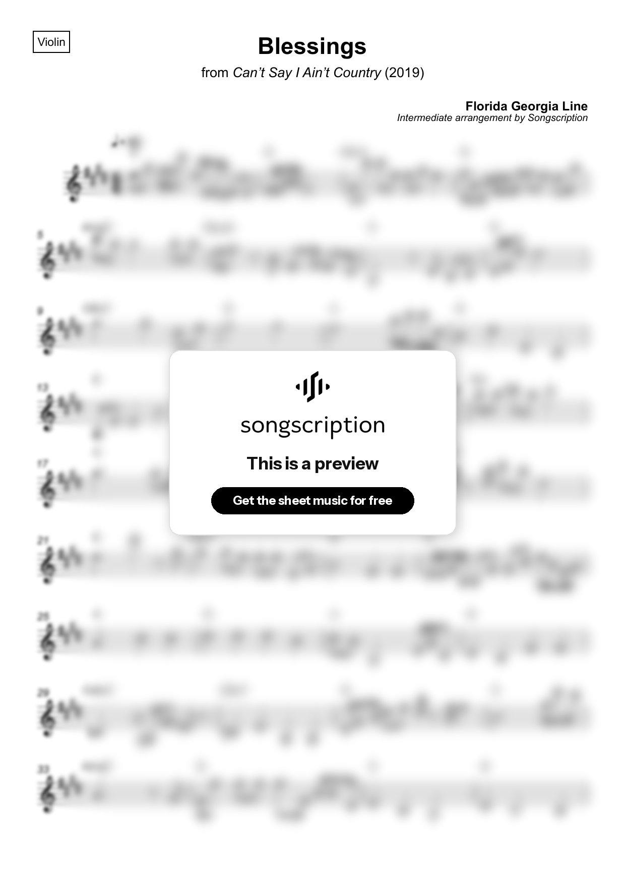 Intermediate Violin Sheet Music for "Blessings" by Florida Georgia Line