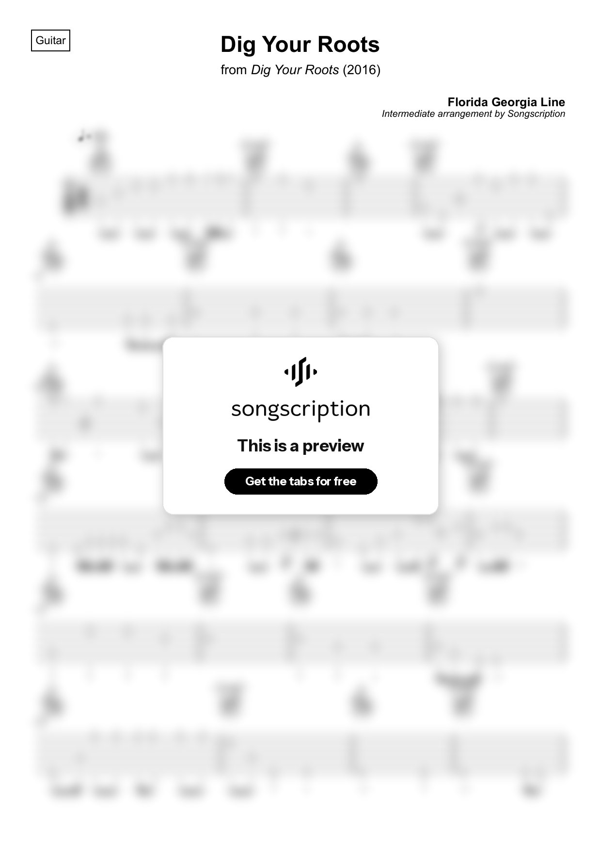 Intermediate Acoustic Guitar Tabs for "Dig Your Roots" by Florida Georgia Line