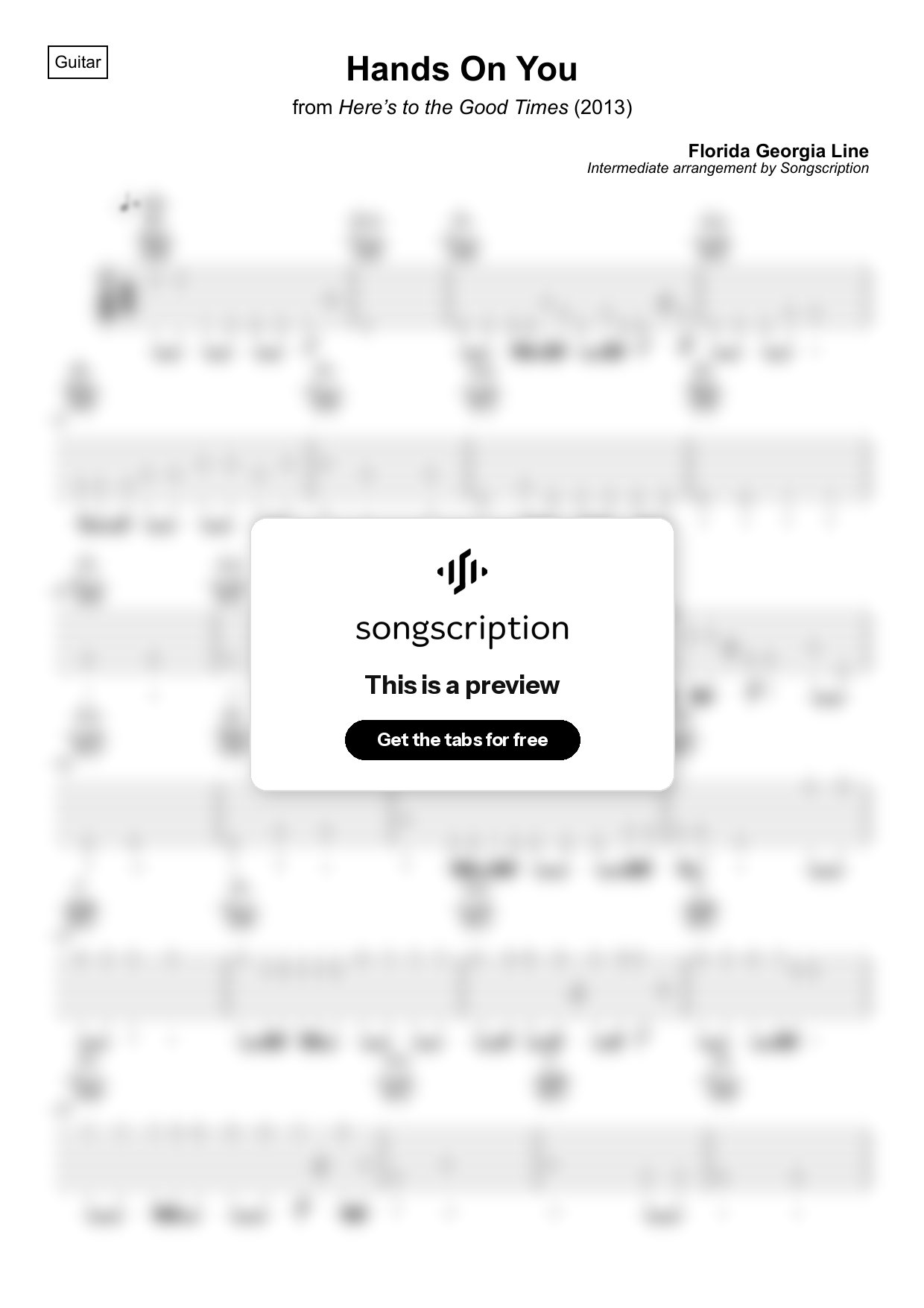 Intermediate Acoustic Guitar Tabs for "Hands On You" by Florida Georgia Line