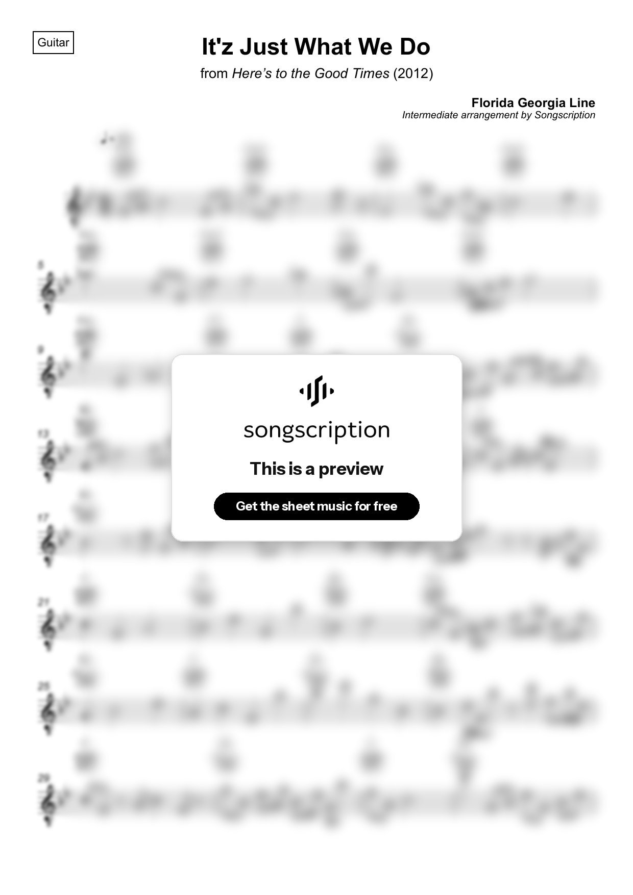 Intermediate Acoustic Guitar Sheet Music for "It'z Just What We Do" by Florida Georgia Line