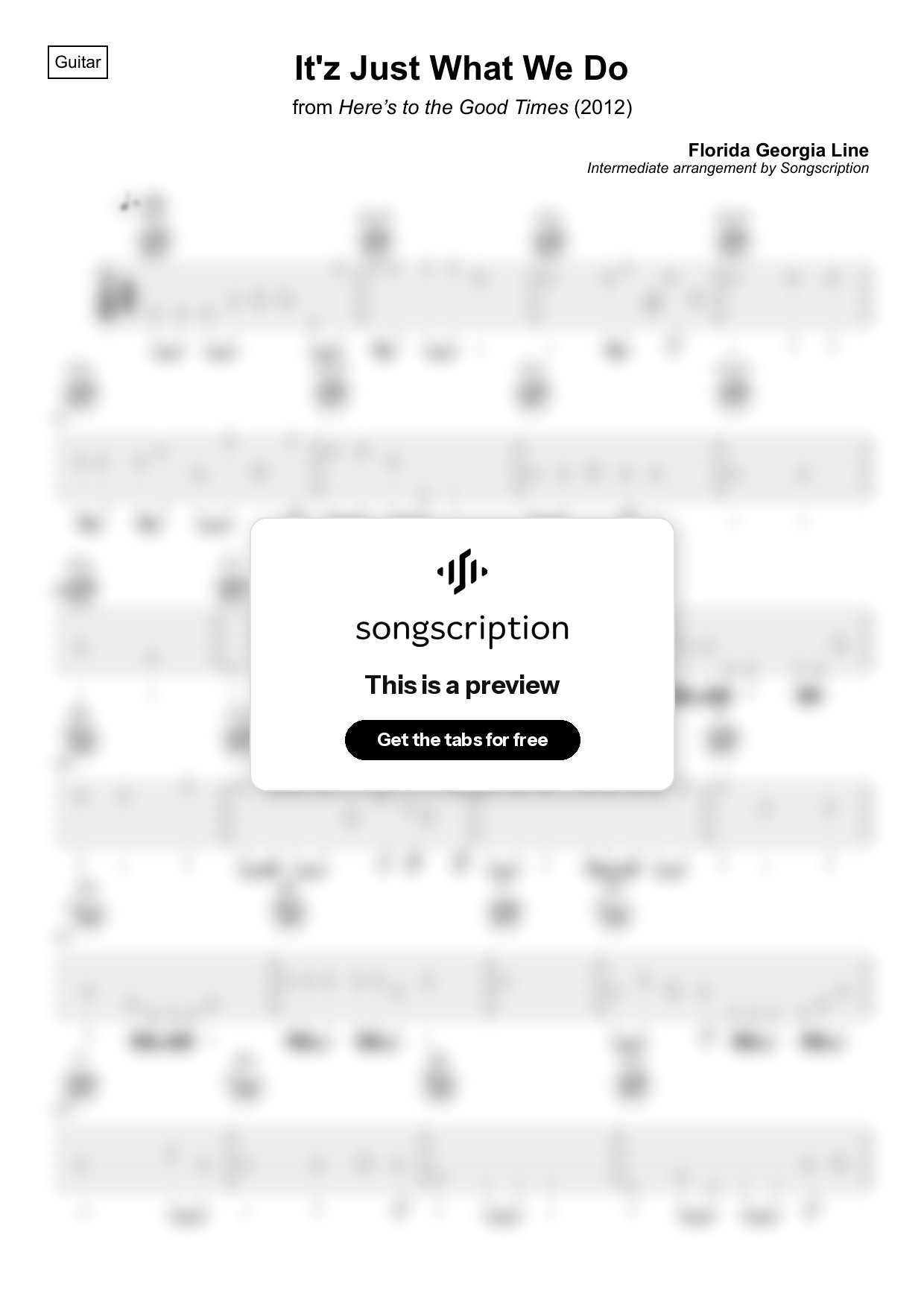 Intermediate Acoustic Guitar Tabs for "It'z Just What We Do" by Florida Georgia Line