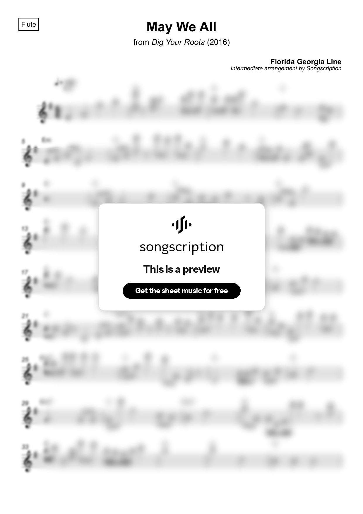 Intermediate Flute Sheet Music for "May We All" by Florida Georgia Line