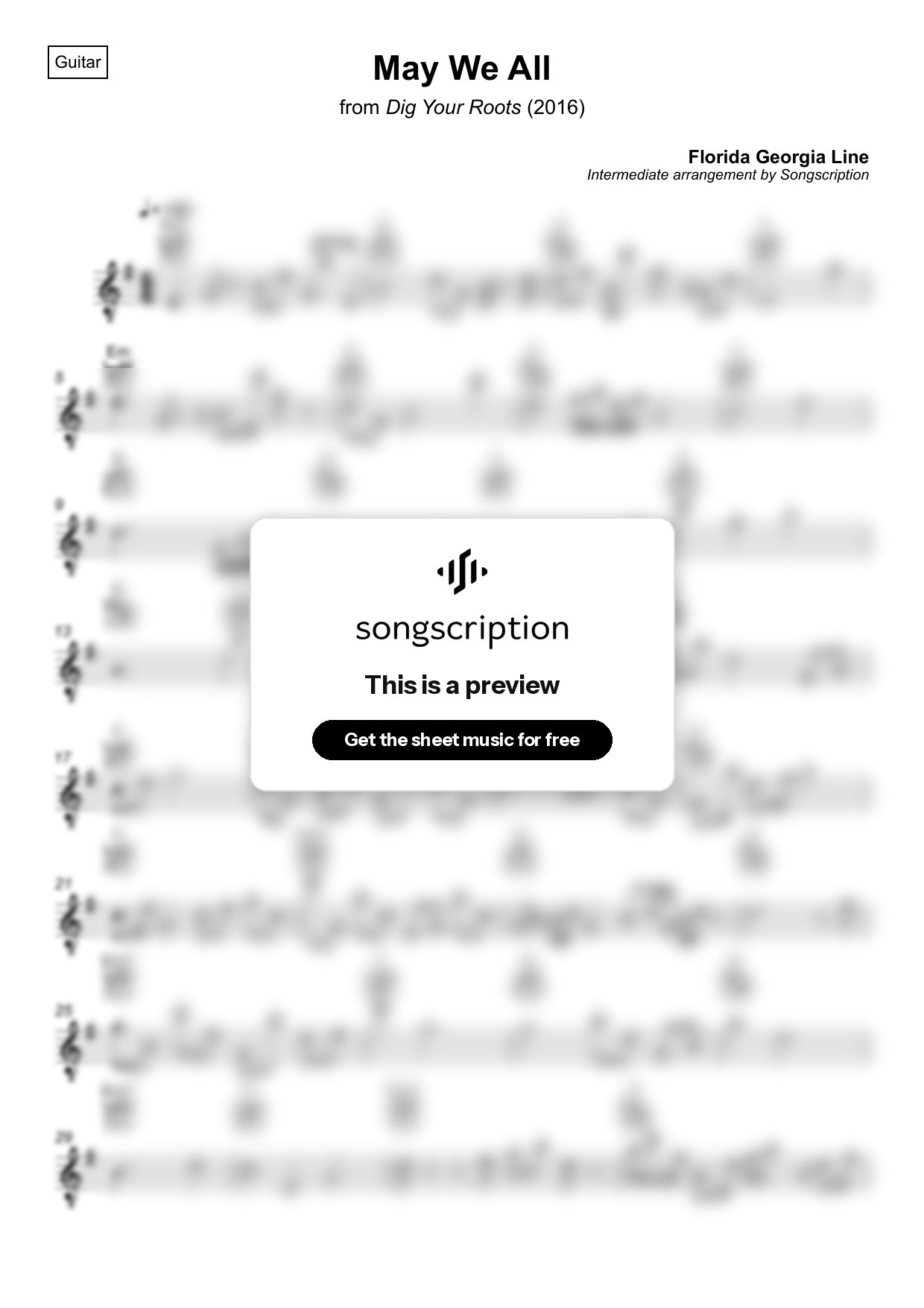 Intermediate Acoustic Guitar Sheet Music for "May We All" by Florida Georgia Line