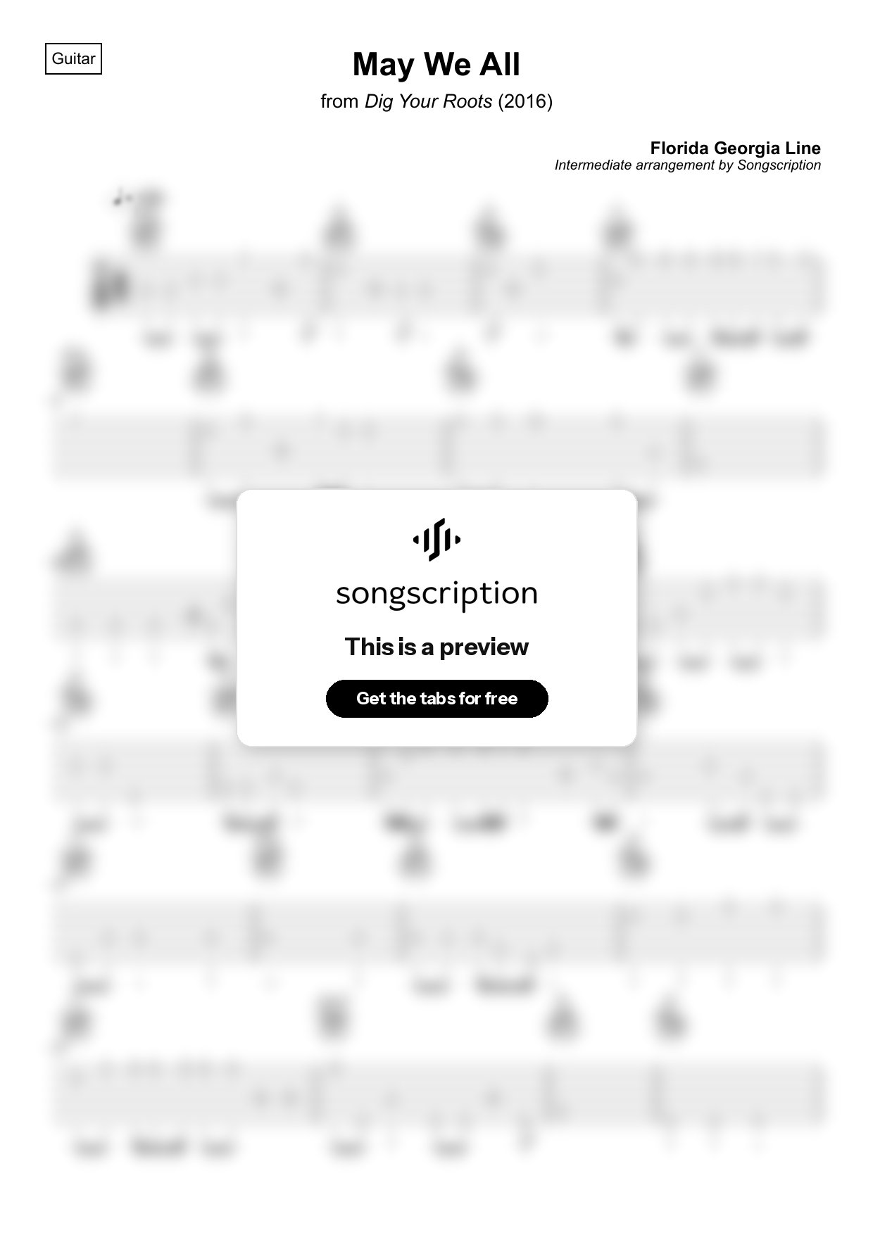 Intermediate Acoustic Guitar Tabs for "May We All" by Florida Georgia Line