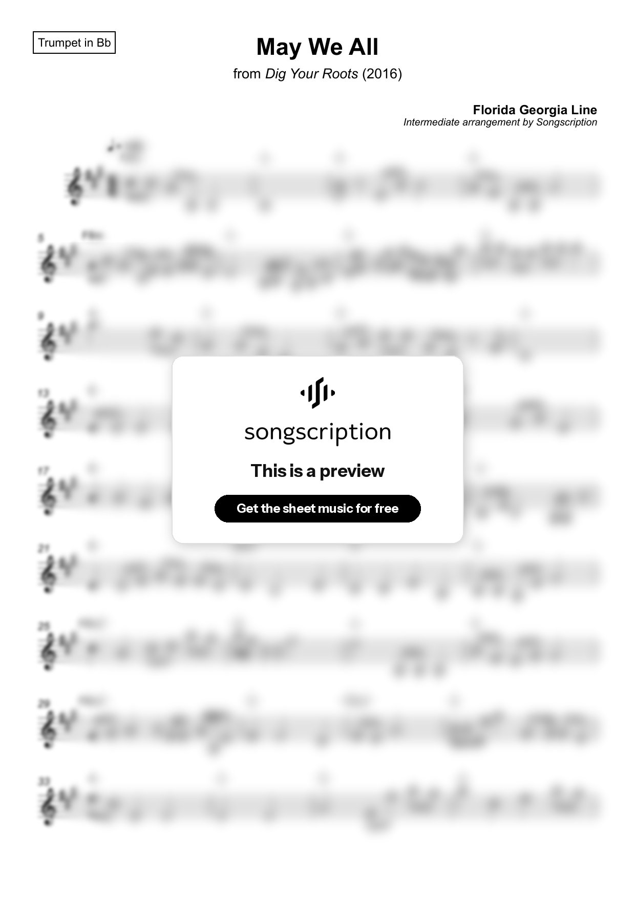 Intermediate Trumpet Sheet Music for "May We All" by Florida Georgia Line