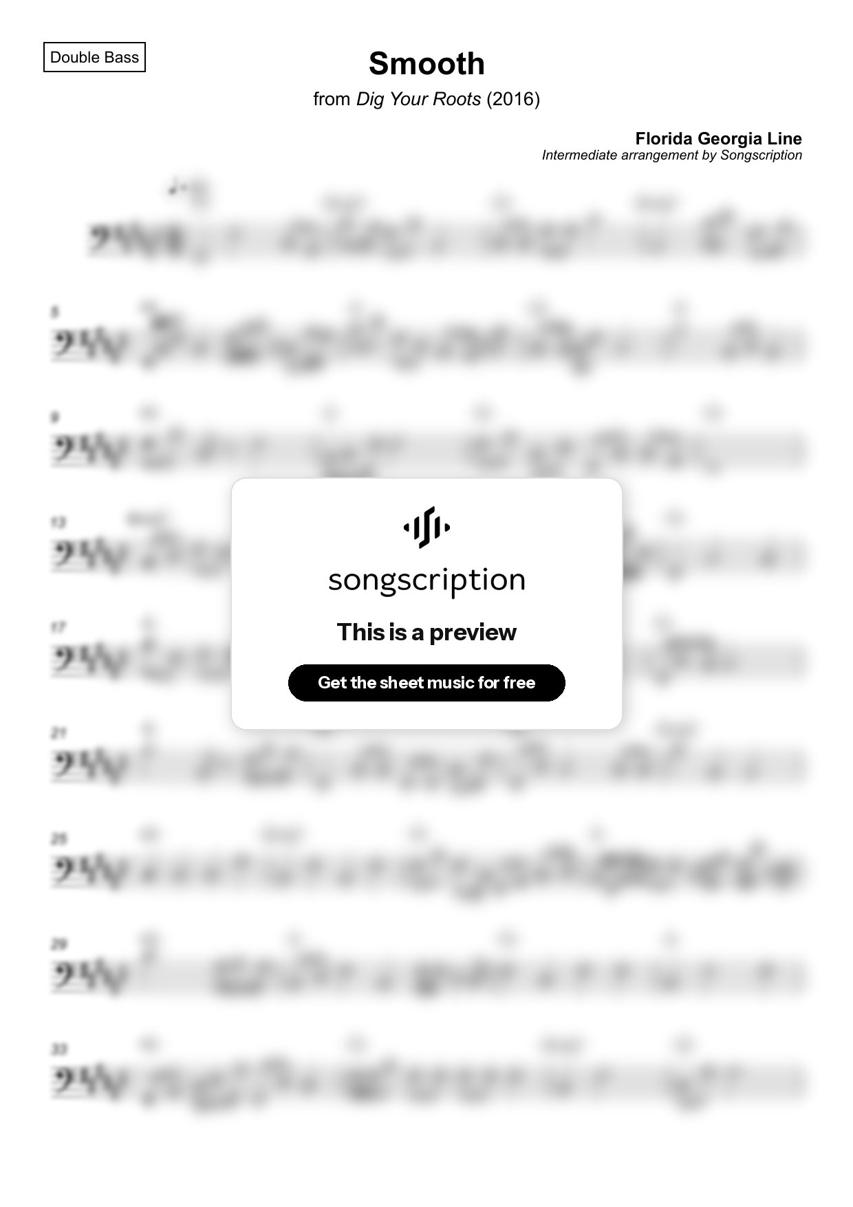 Intermediate Double Bass Sheet Music for "Smooth" by Florida Georgia Line