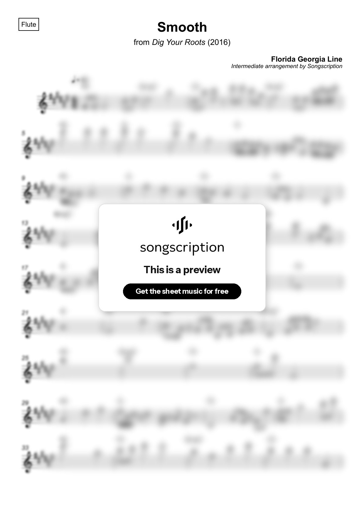 Intermediate Flute Sheet Music for "Smooth" by Florida Georgia Line