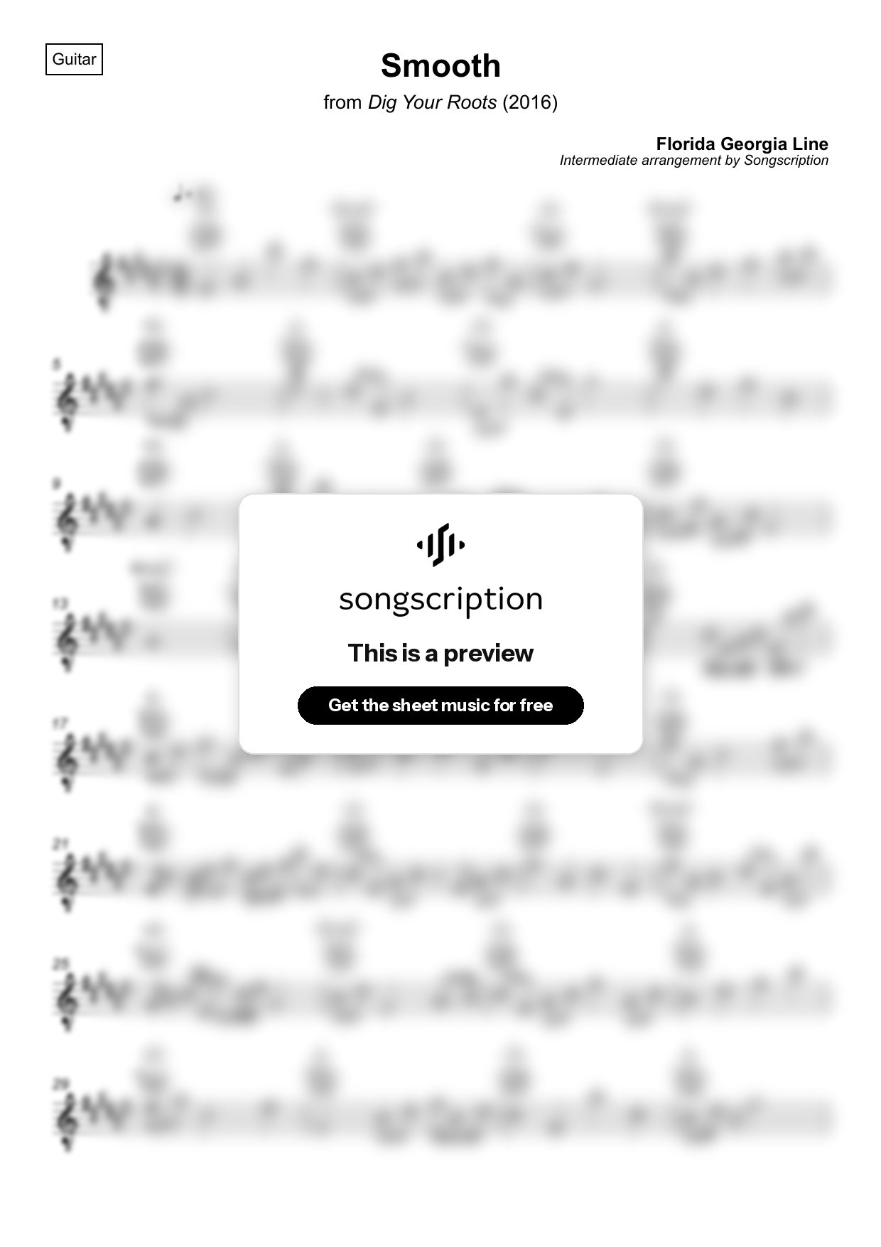 Intermediate Acoustic Guitar Sheet Music for "Smooth" by Florida Georgia Line