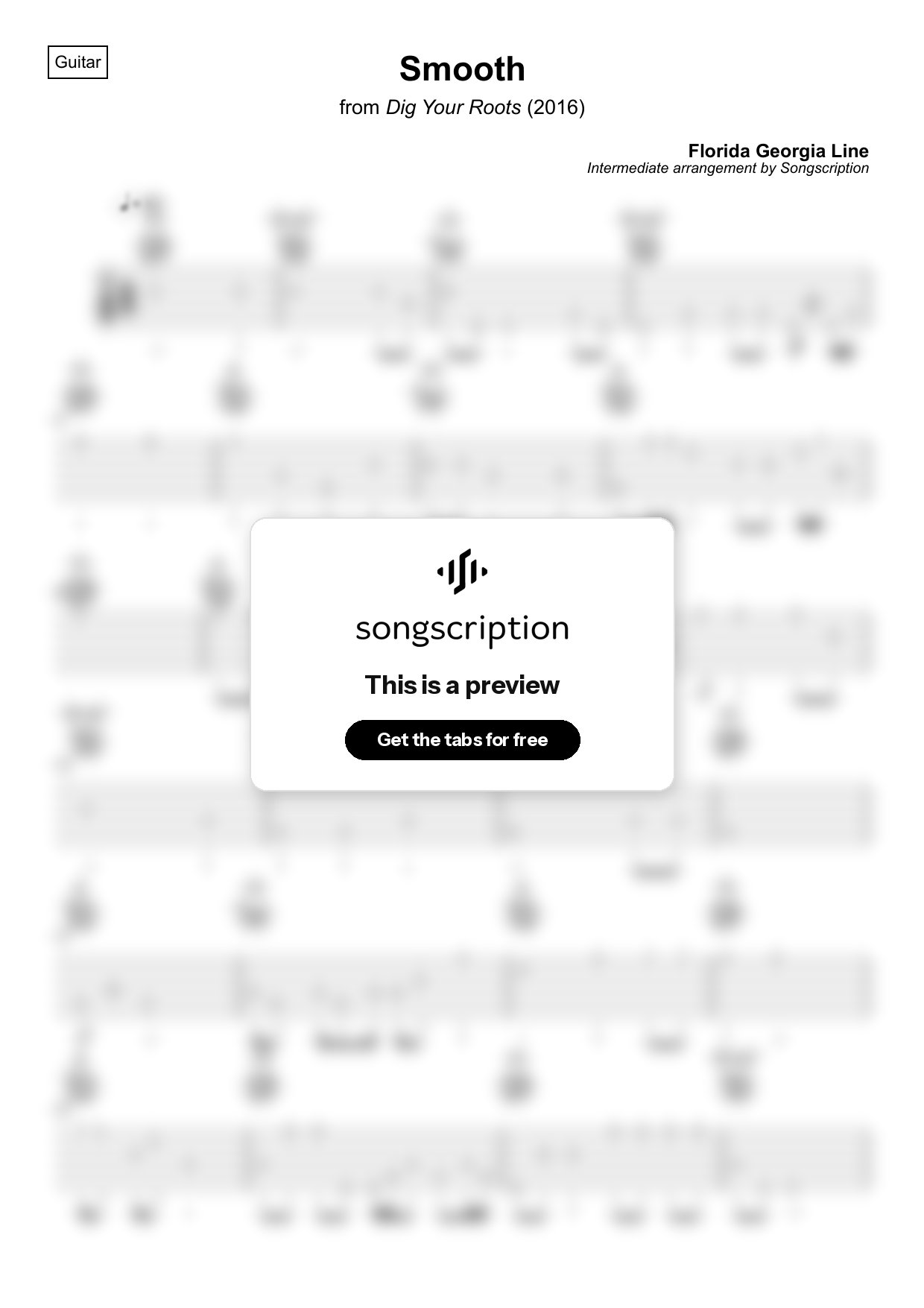 Intermediate Acoustic Guitar Tabs for "Smooth" by Florida Georgia Line