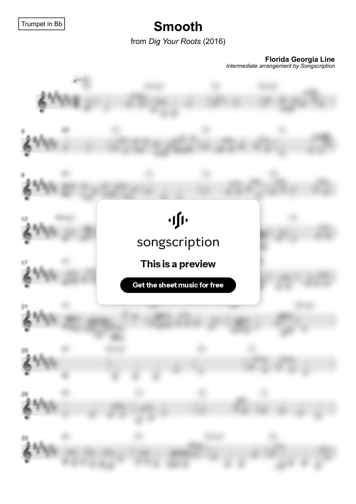 Intermediate Trumpet Sheet Music for "Smooth" by Florida Georgia Line