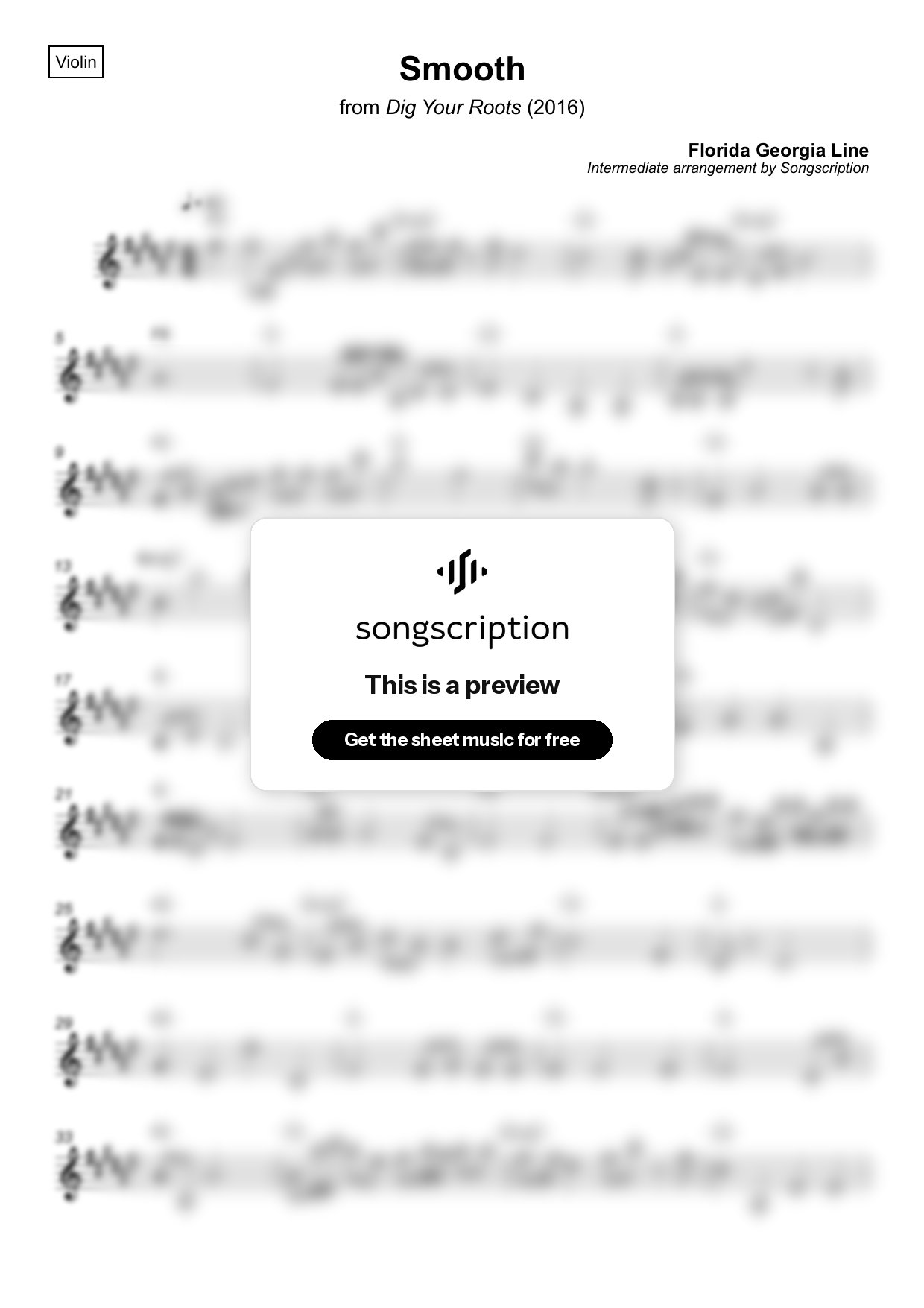Intermediate Violin Sheet Music for "Smooth" by Florida Georgia Line