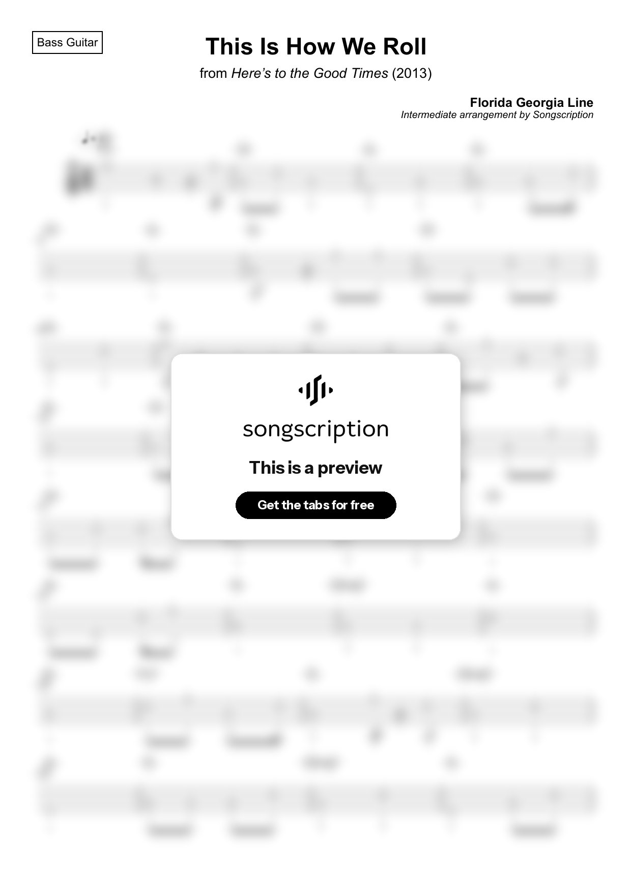 Intermediate Bass Guitar Tabs for "This Is How We Roll" by Florida Georgia Line