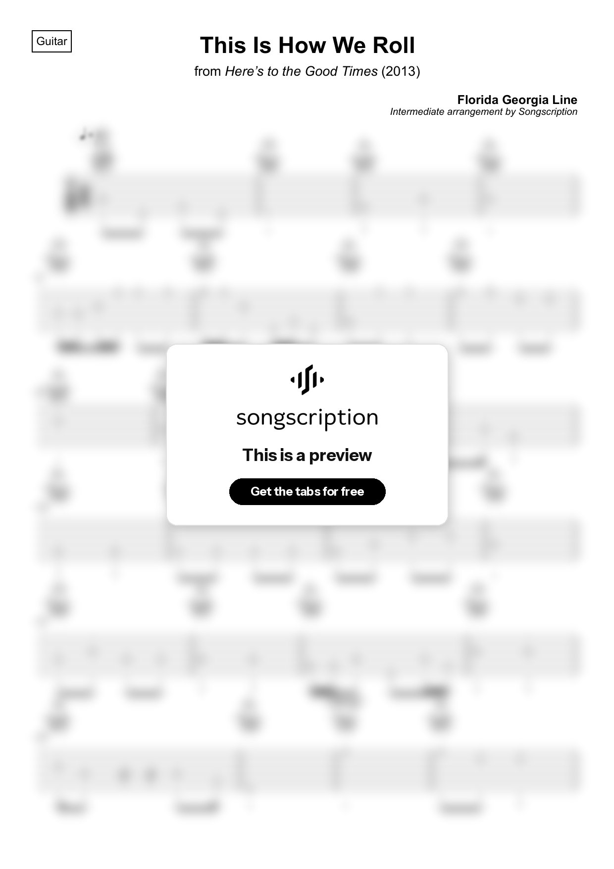 Intermediate Acoustic Guitar Tabs for "This Is How We Roll" by Florida Georgia Line
