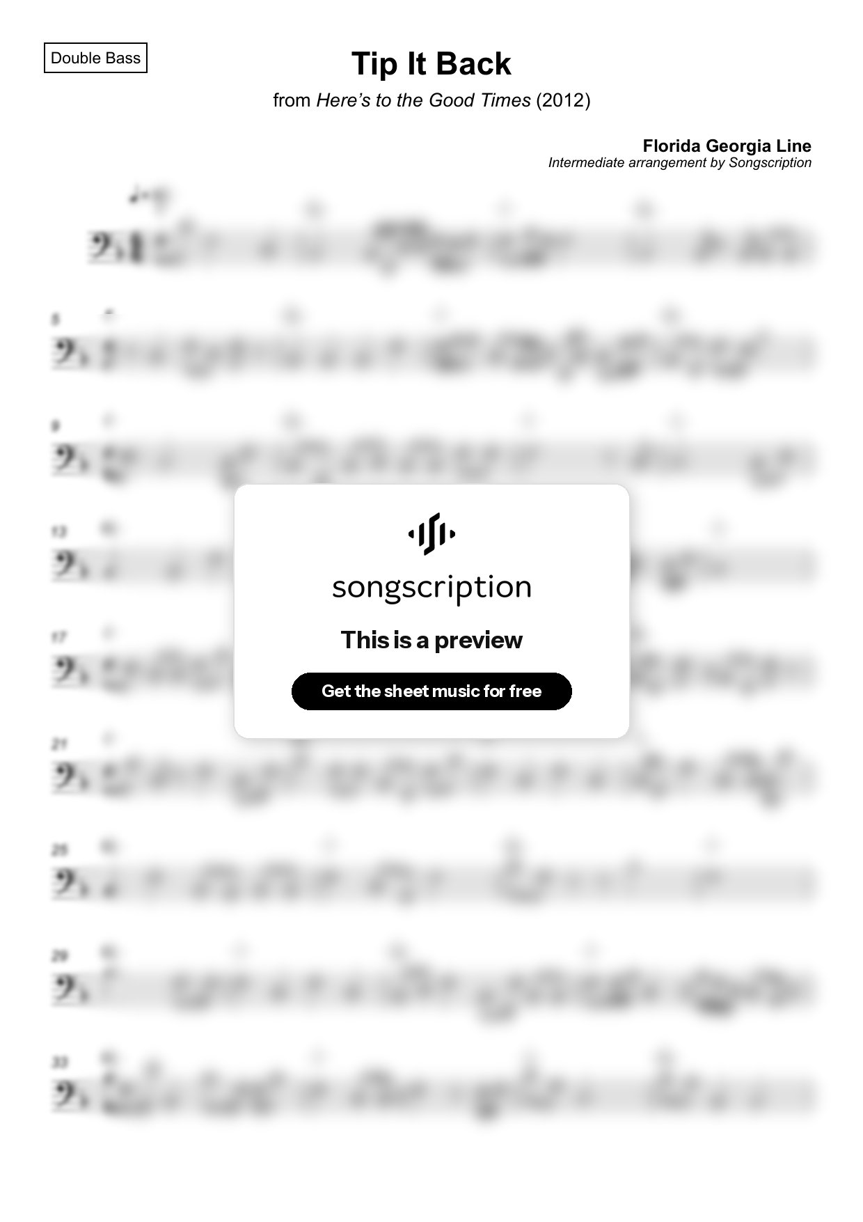 Intermediate Double Bass Sheet Music for "Tip It Back" by Florida Georgia Line