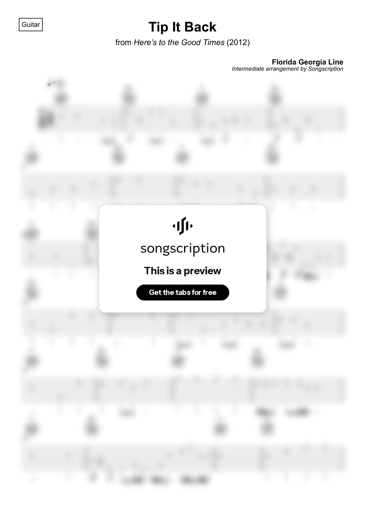 Intermediate Acoustic Guitar Tabs for "Tip It Back" by Florida Georgia Line