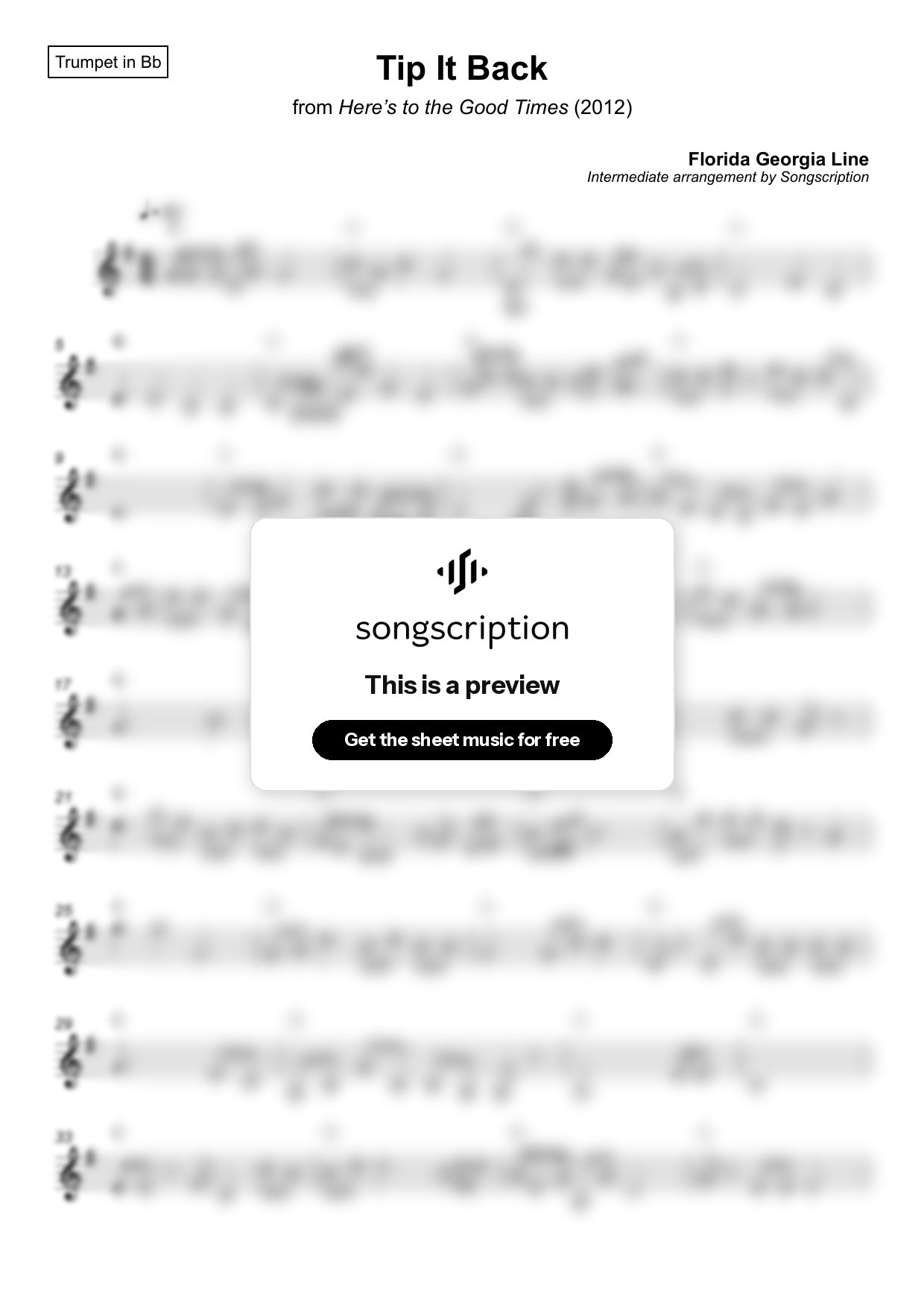 Intermediate Trumpet Sheet Music for "Tip It Back" by Florida Georgia Line