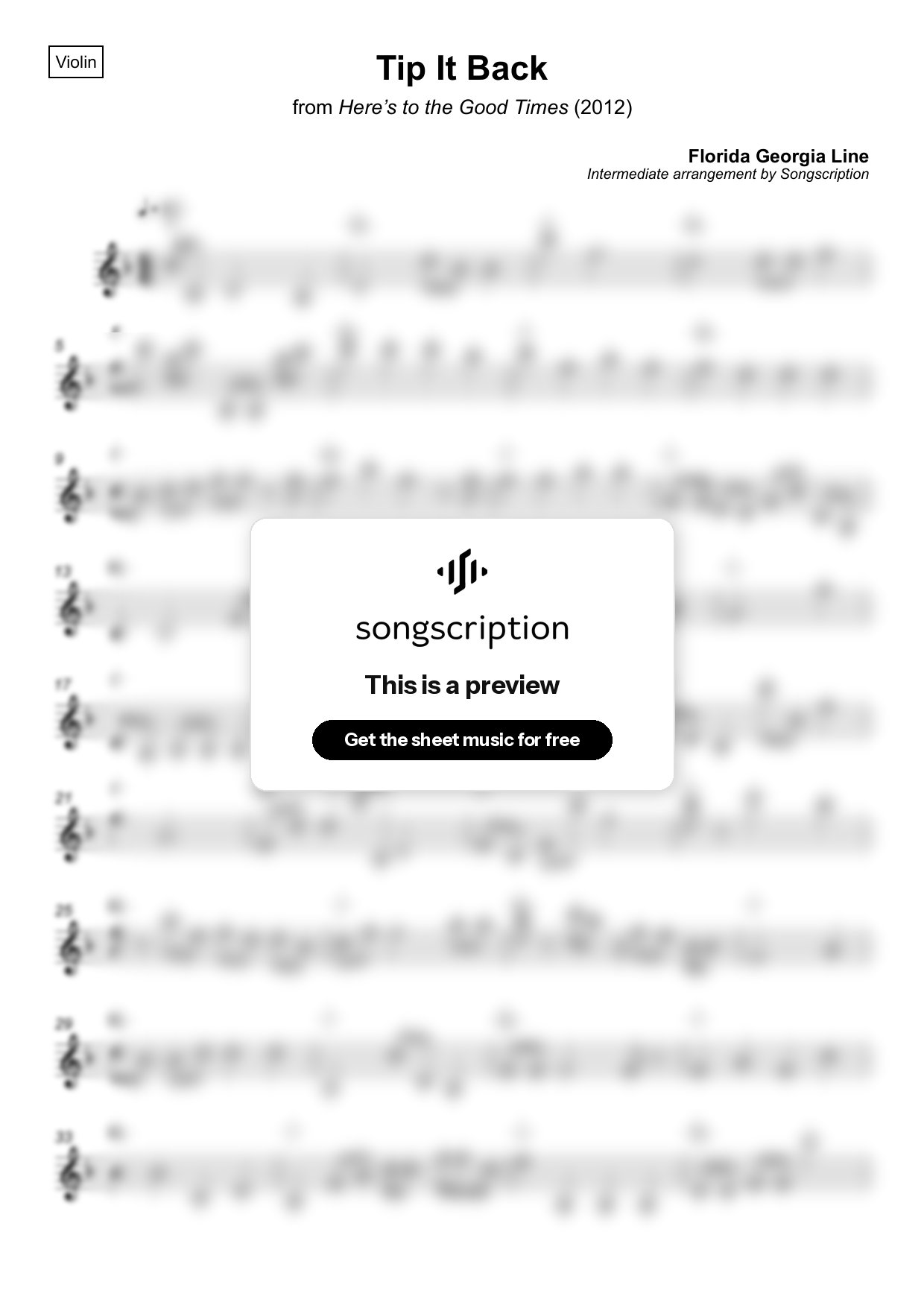 Intermediate Violin Sheet Music for "Tip It Back" by Florida Georgia Line