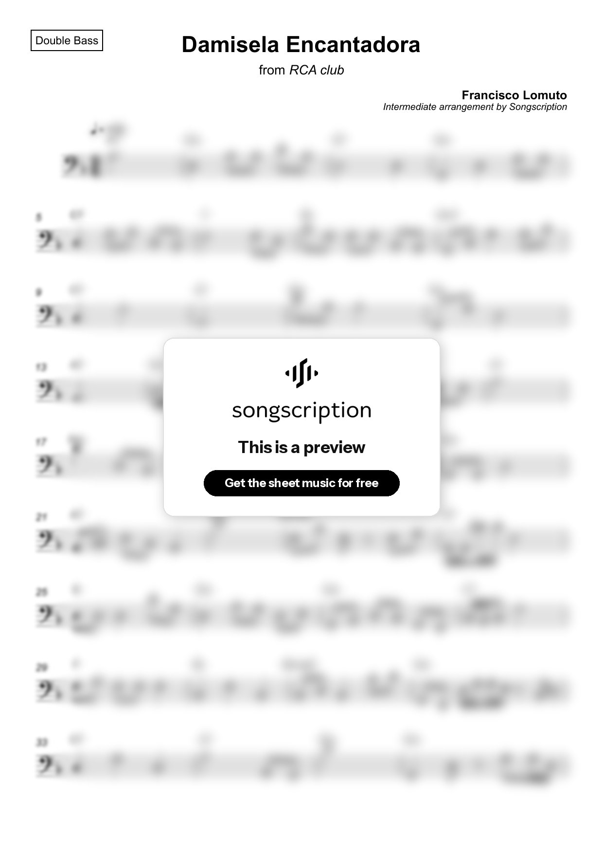 Intermediate Double Bass Sheet Music for "Damisela Encantadora" by Francisco Lomuto