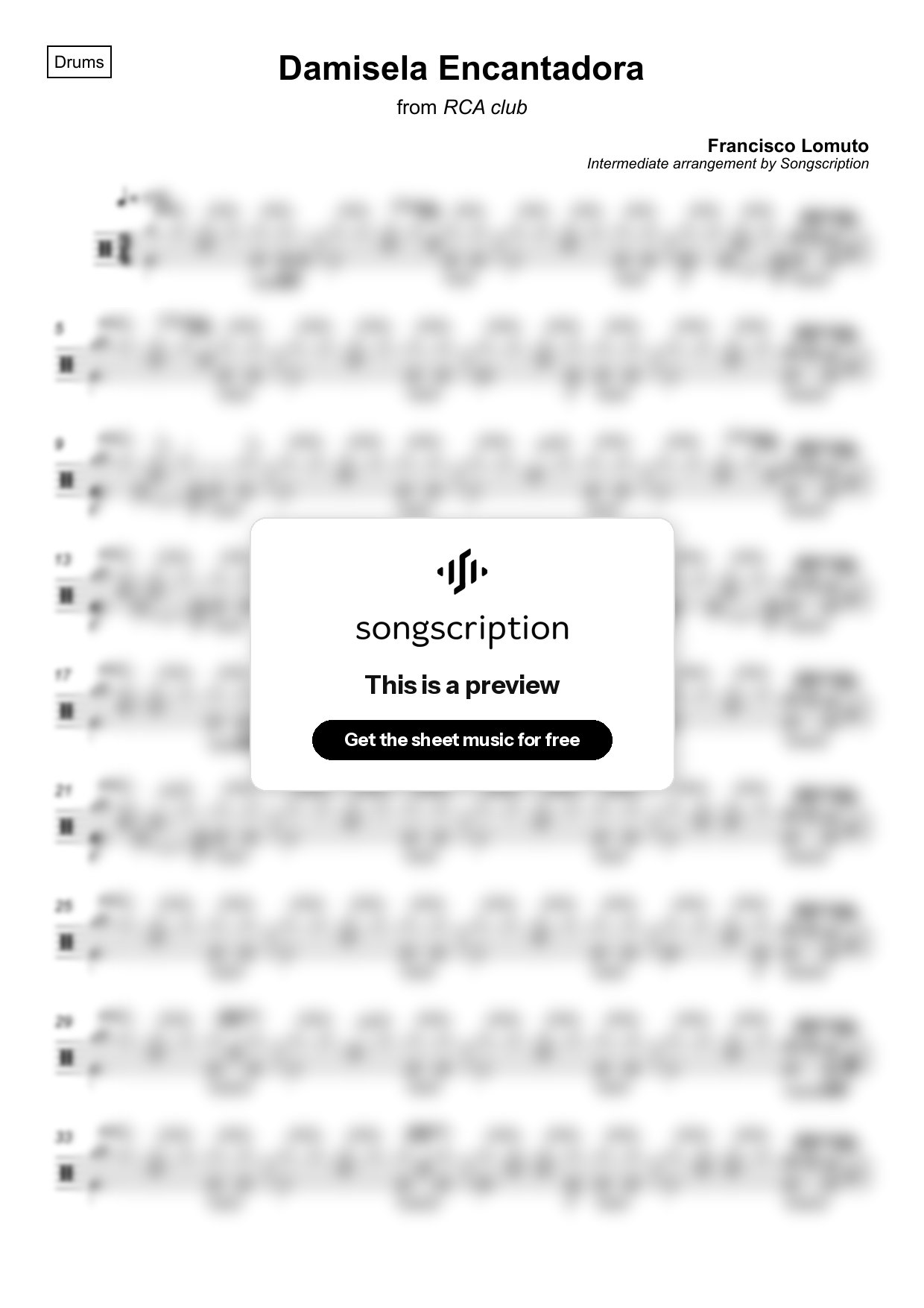 Intermediate Drums Sheet Music for "Damisela Encantadora" by Francisco Lomuto