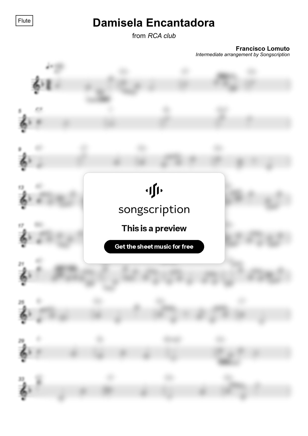 Intermediate Flute Sheet Music for "Damisela Encantadora" by Francisco Lomuto