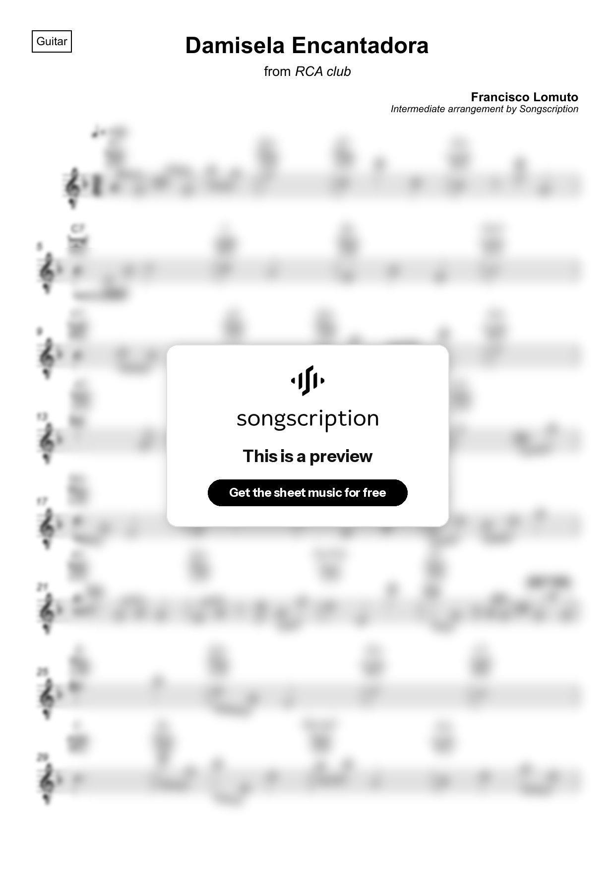 Intermediate Acoustic Guitar Sheet Music for "Damisela Encantadora" by Francisco Lomuto