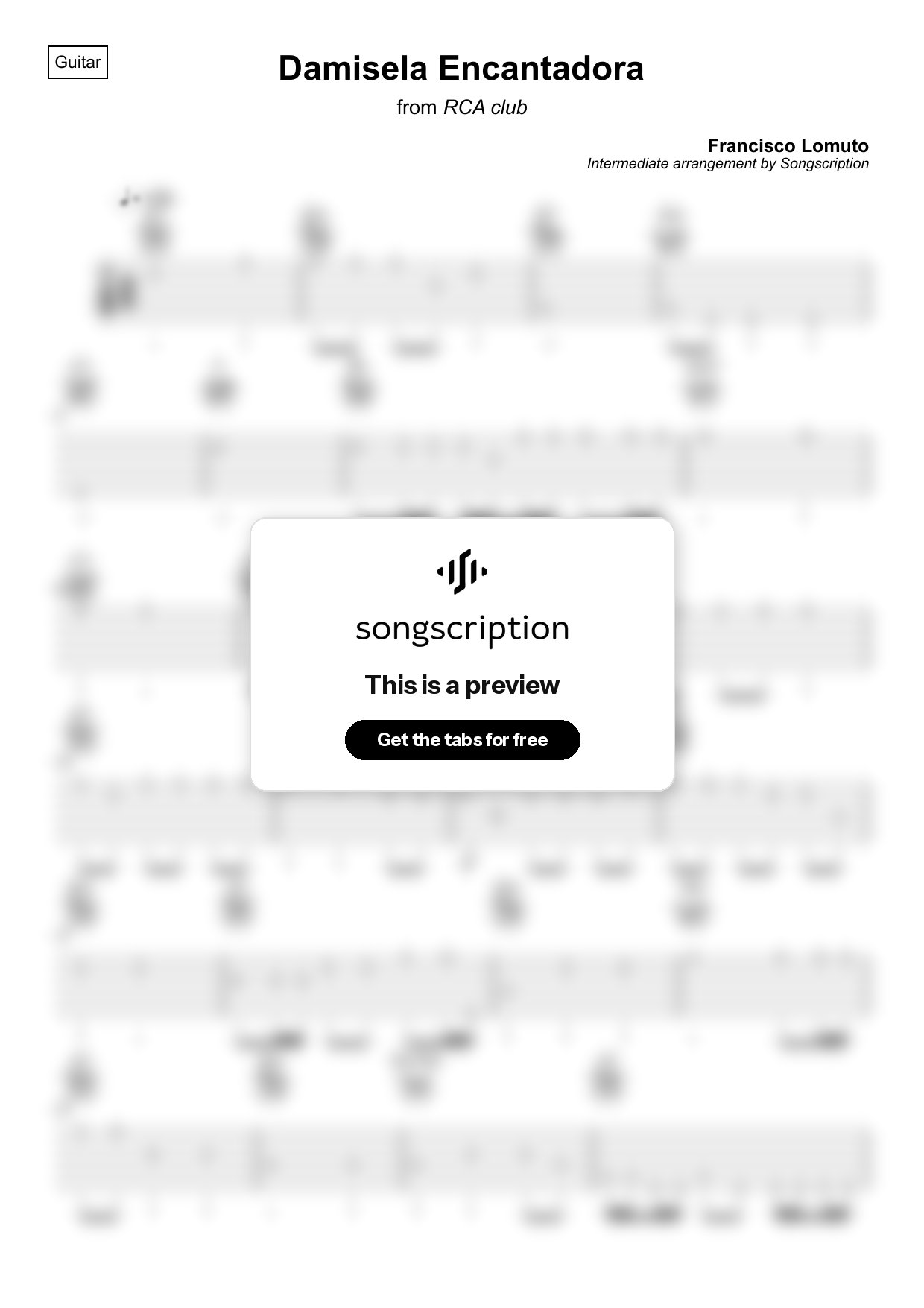 Intermediate Acoustic Guitar Tabs for "Damisela Encantadora" by Francisco Lomuto