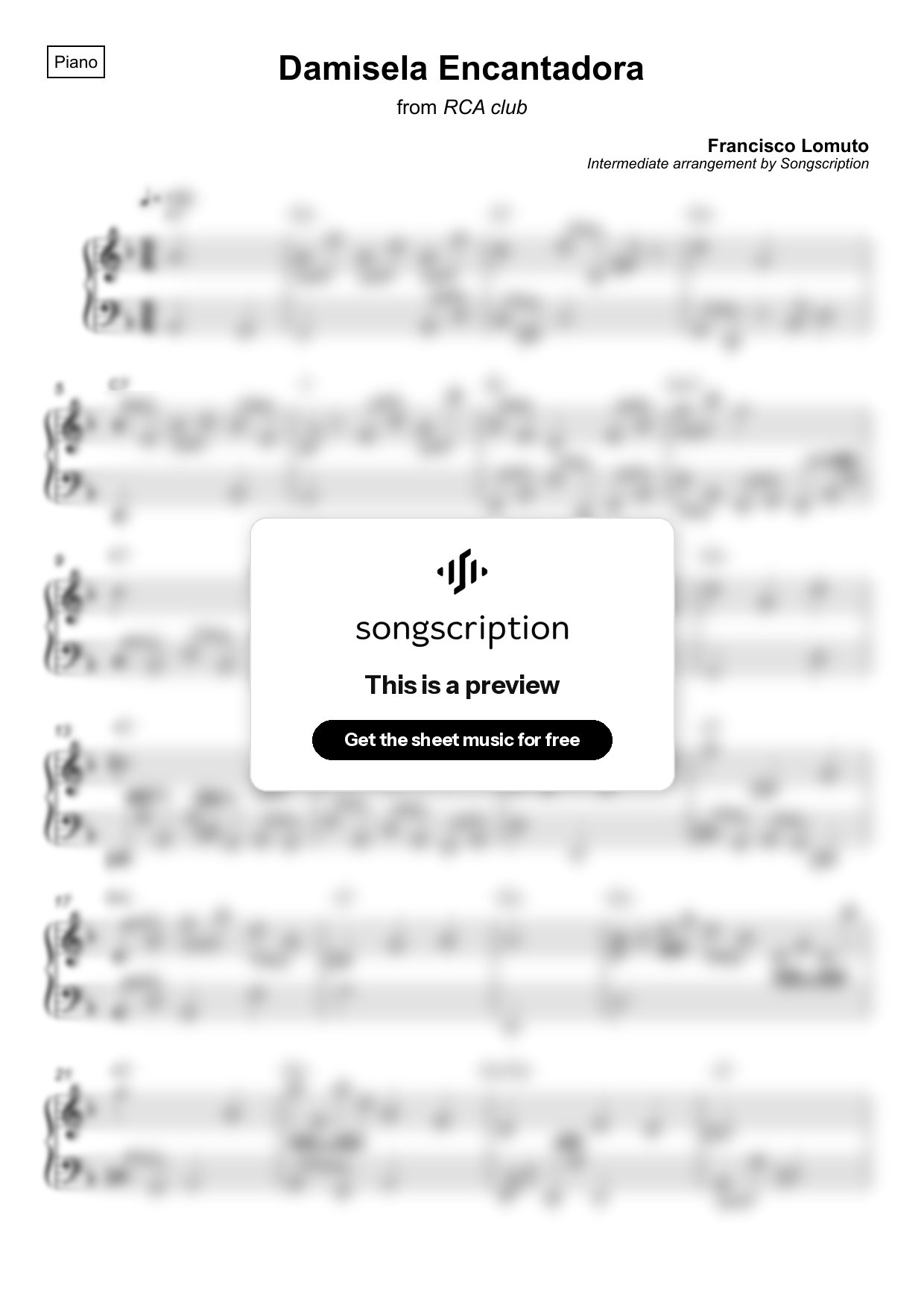 Intermediate Piano Sheet Music for "Damisela Encantadora" by Francisco Lomuto