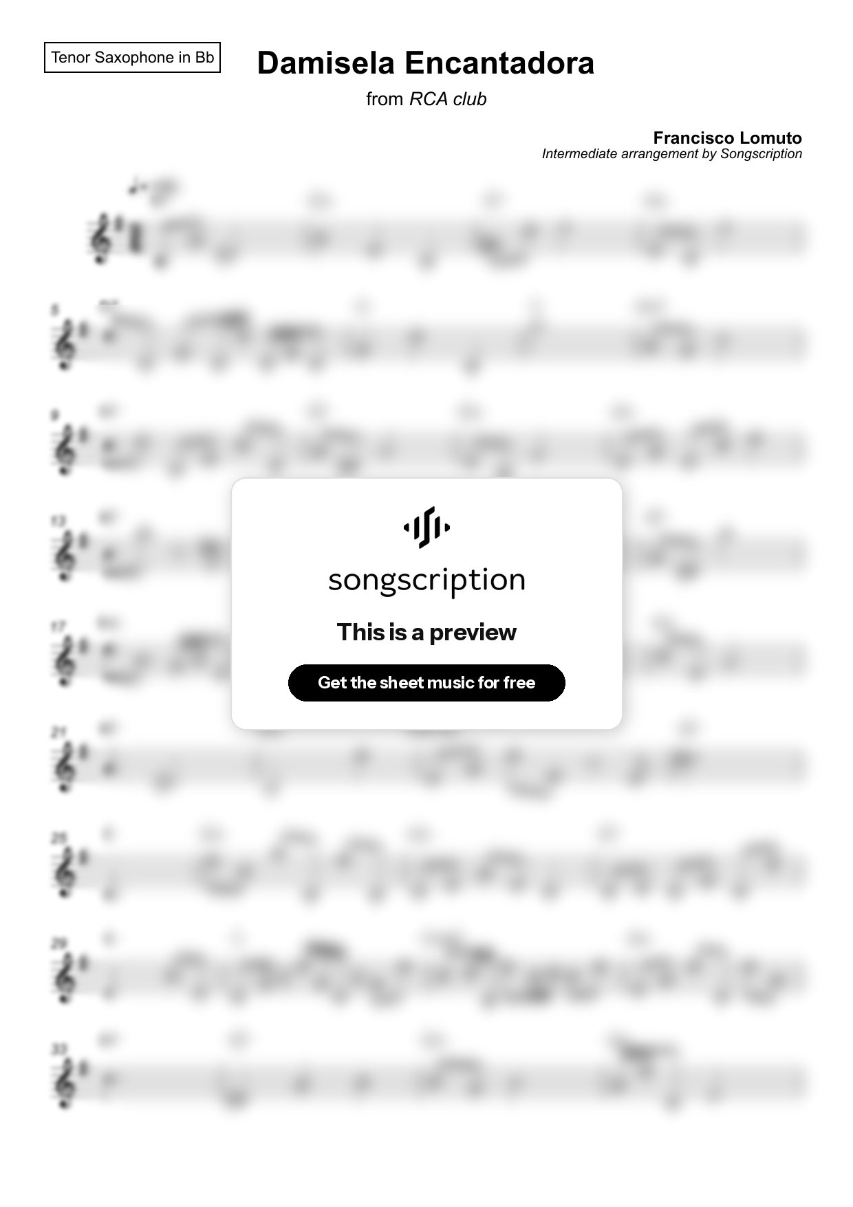 Intermediate Tenor Sax Sheet Music for "Damisela Encantadora" by Francisco Lomuto
