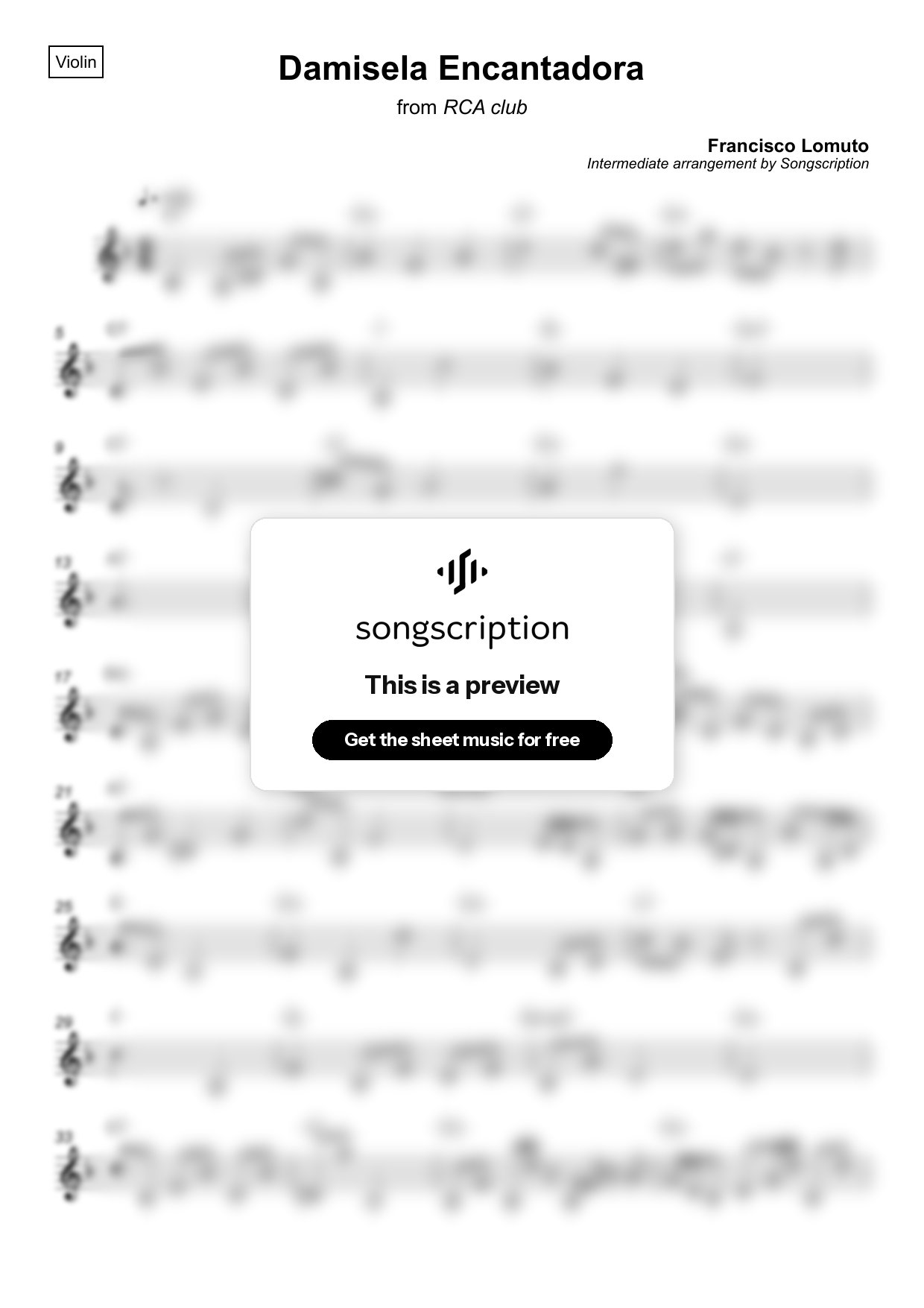 Intermediate Violin Sheet Music for "Damisela Encantadora" by Francisco Lomuto