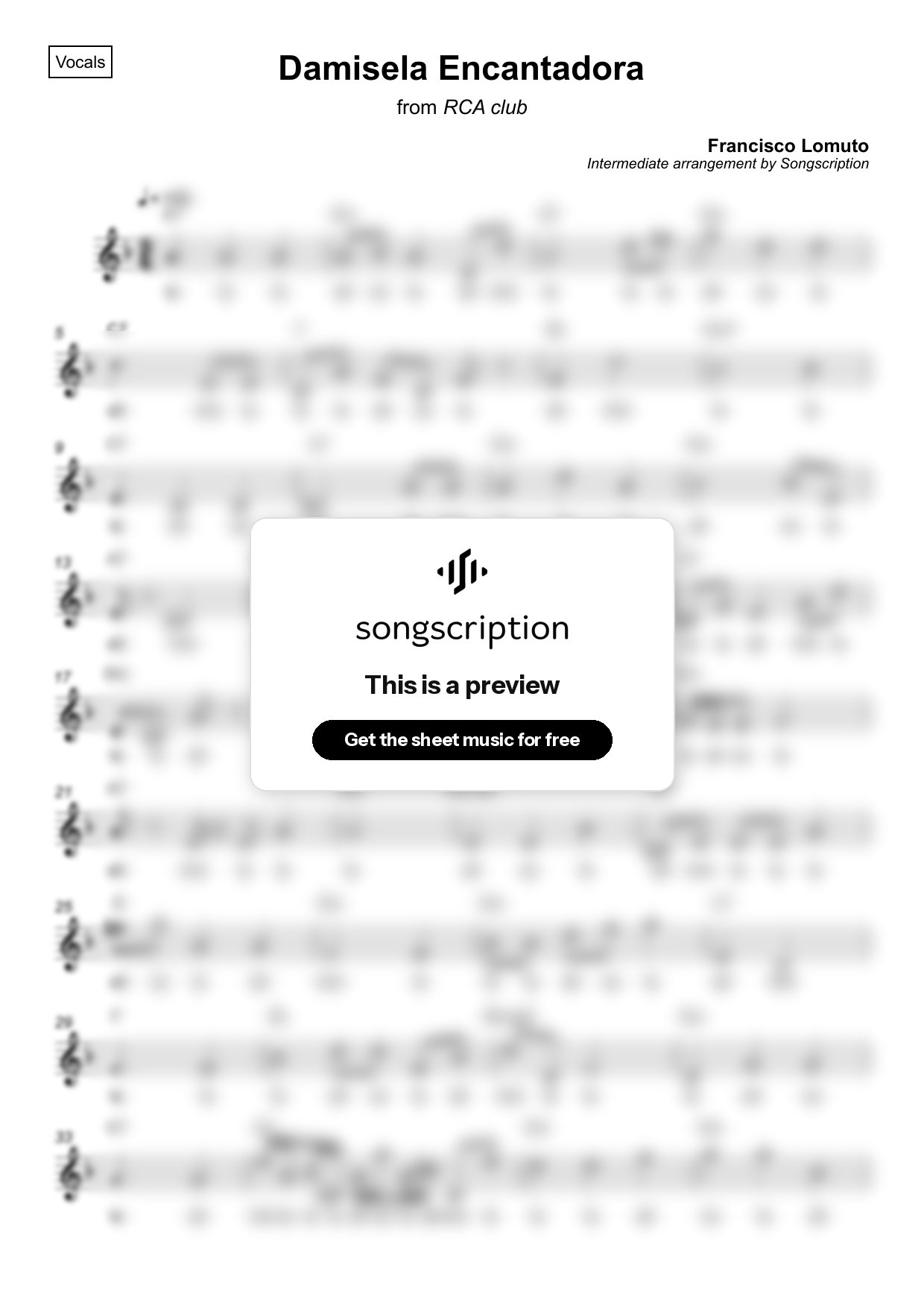 Intermediate Vocals Sheet Music for "Damisela Encantadora" by Francisco Lomuto