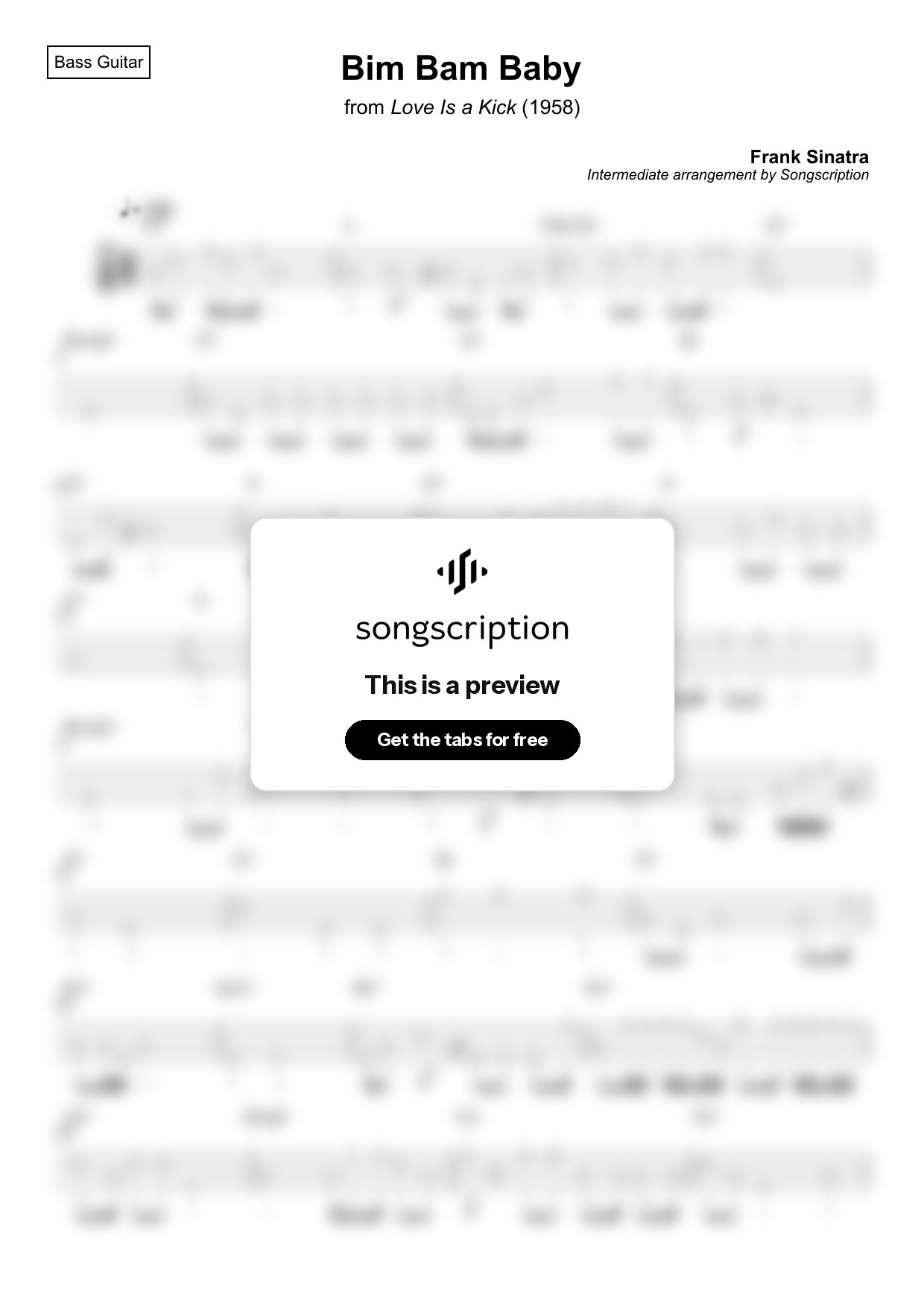 Intermediate Bass Guitar Tabs for "Bim Bam Baby" by Frank Sinatra