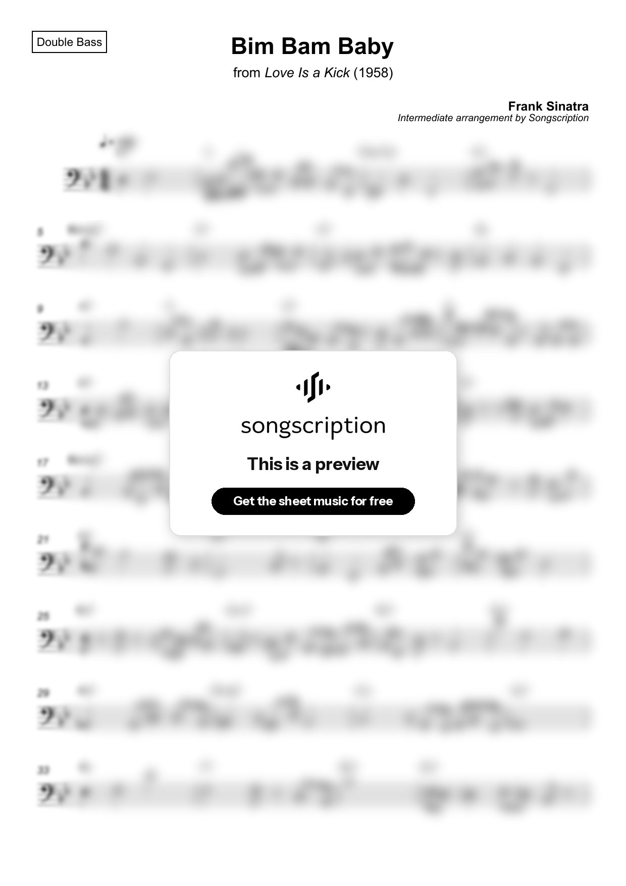 Intermediate Double Bass Sheet Music for "Bim Bam Baby" by Frank Sinatra
