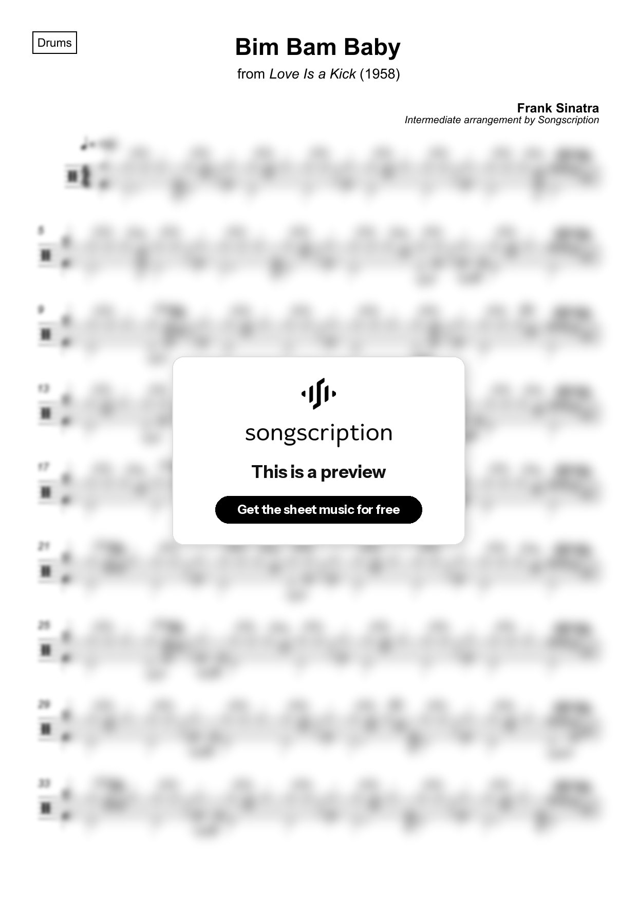 Intermediate Drums Sheet Music for "Bim Bam Baby" by Frank Sinatra