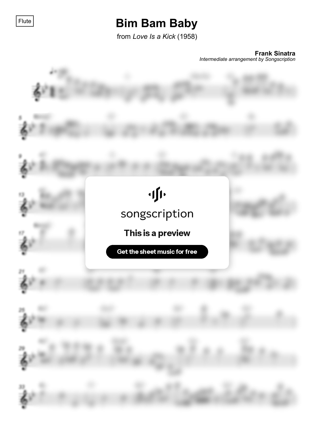 Intermediate Flute Sheet Music for "Bim Bam Baby" by Frank Sinatra
