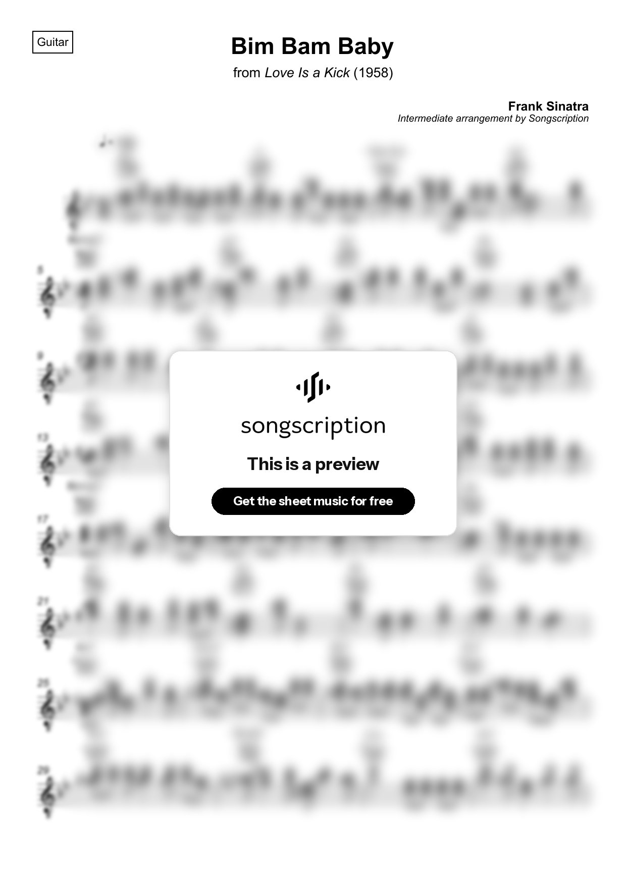 Intermediate Acoustic Guitar Sheet Music for "Bim Bam Baby" by Frank Sinatra